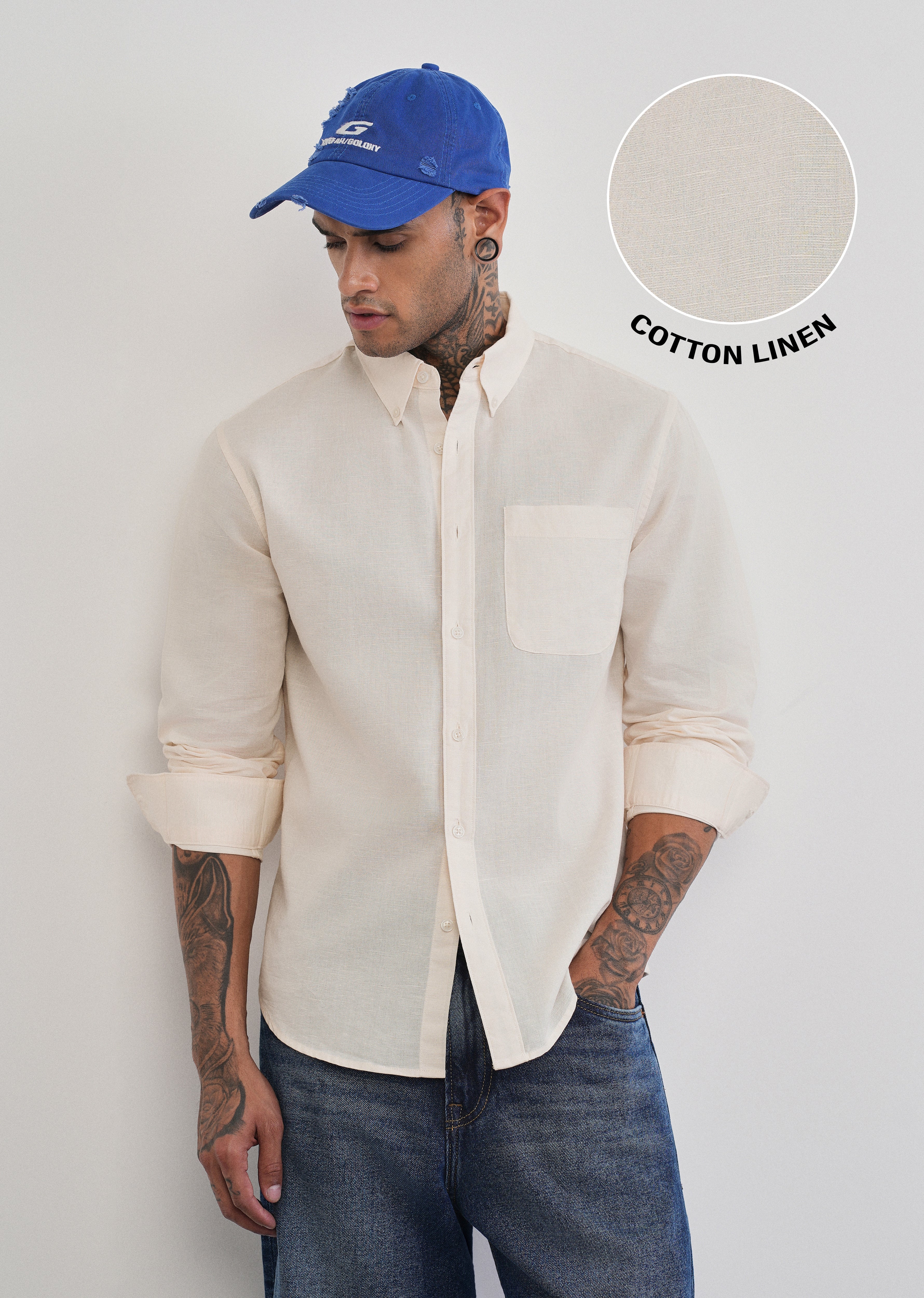 Ivory Cotton Linen Plain Shirt