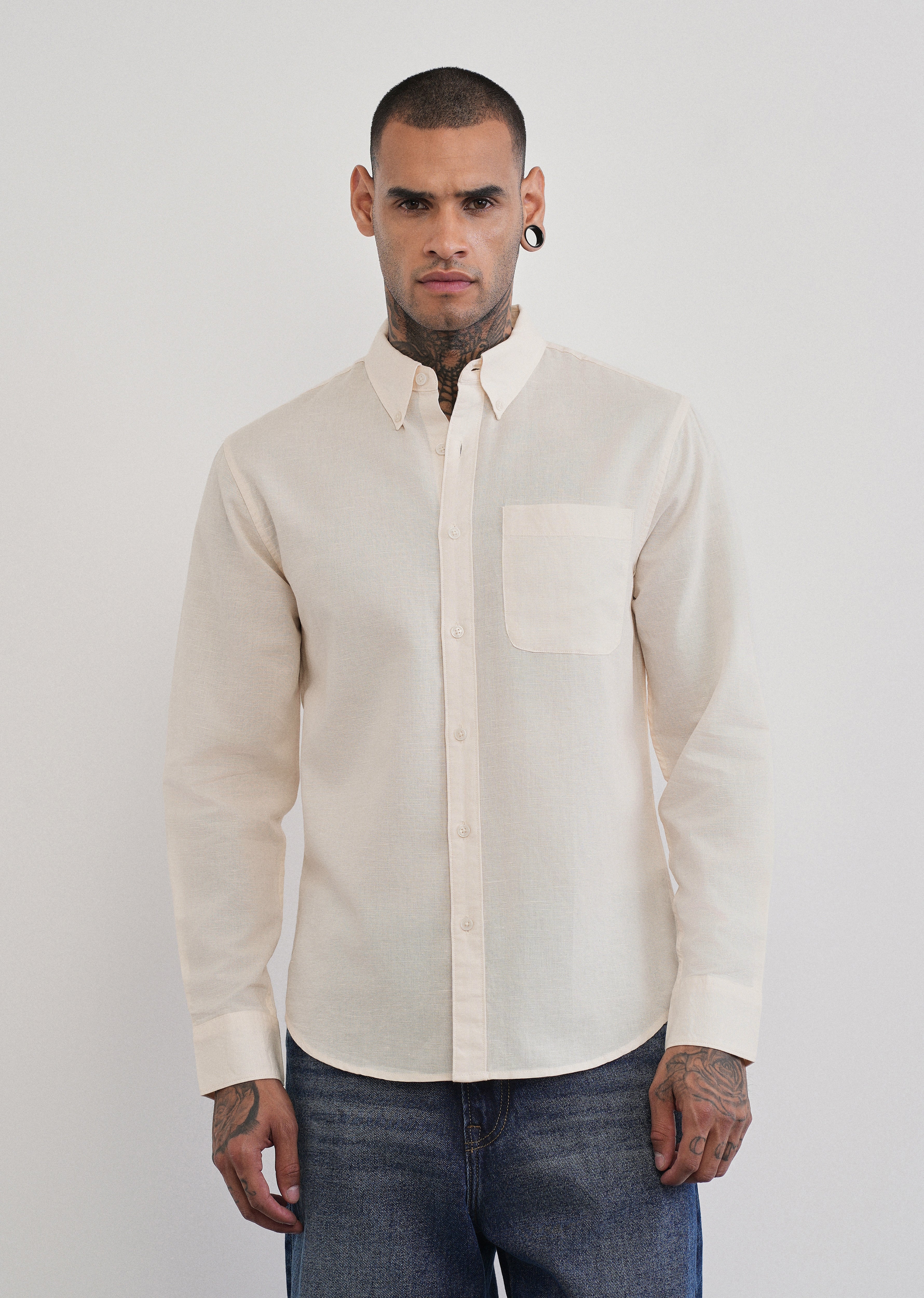 Ivory Cotton Linen Plain Shirt