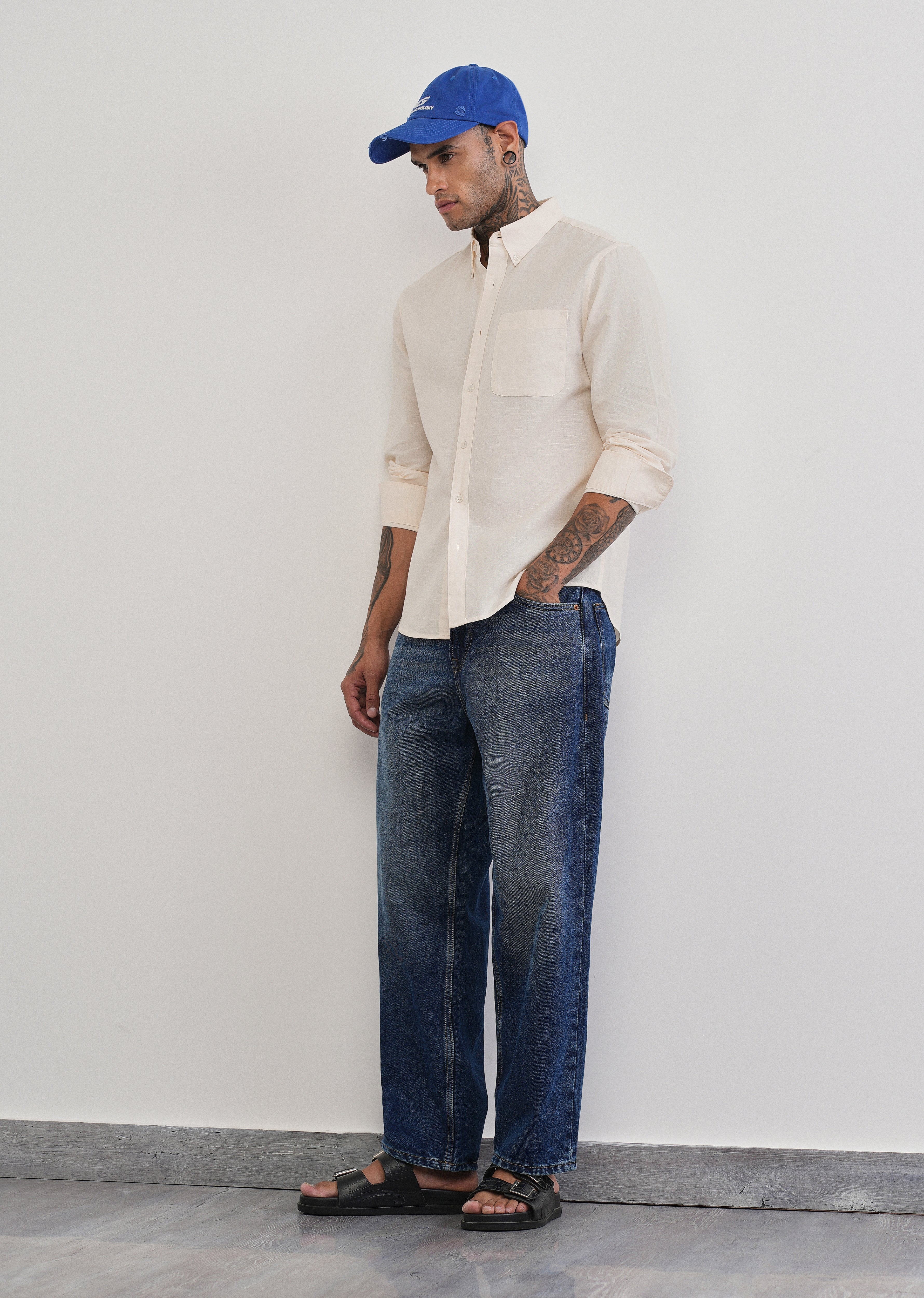 Ivory Cotton Linen Plain Shirt