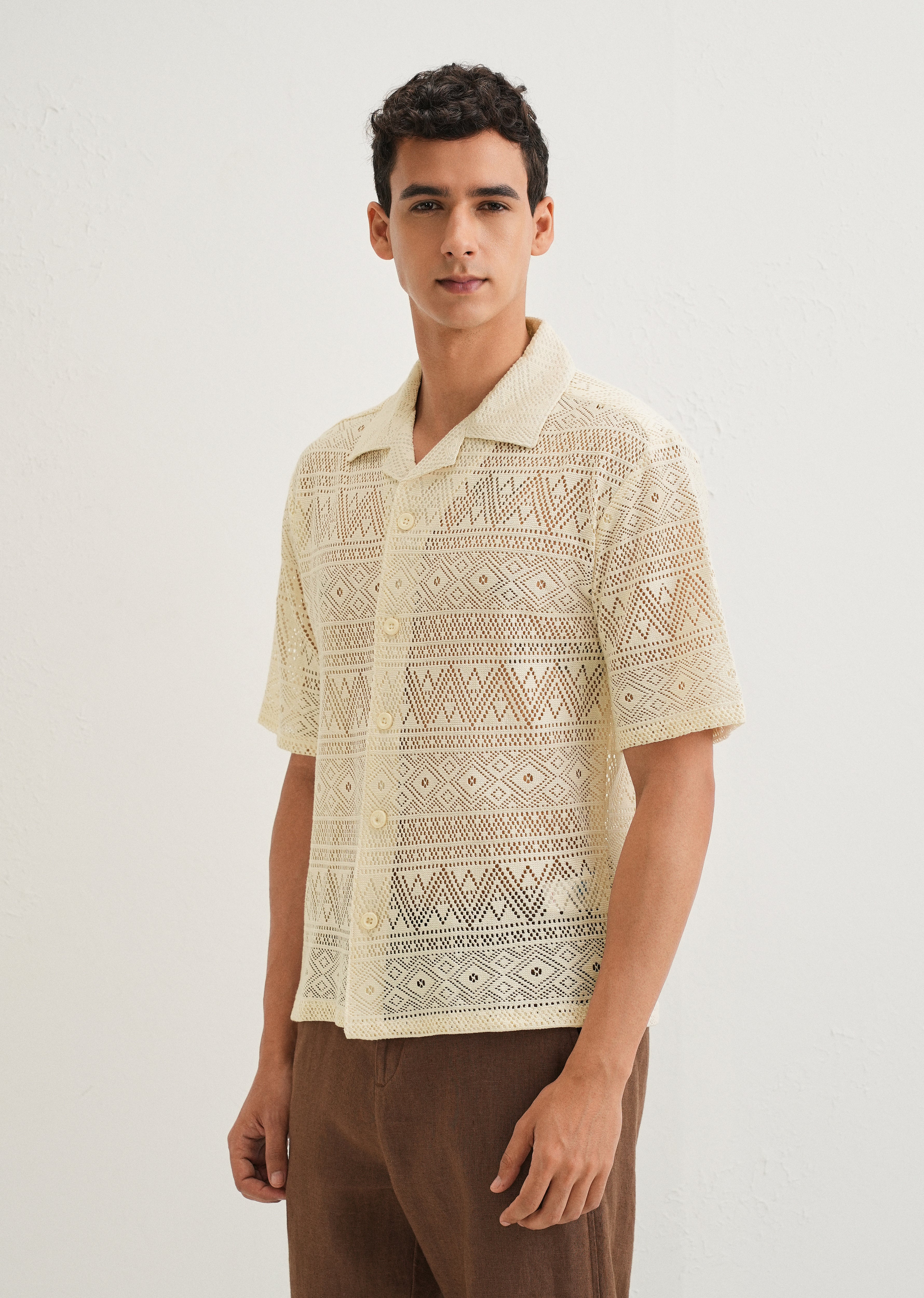 Ivory Cream Crochet Shirt