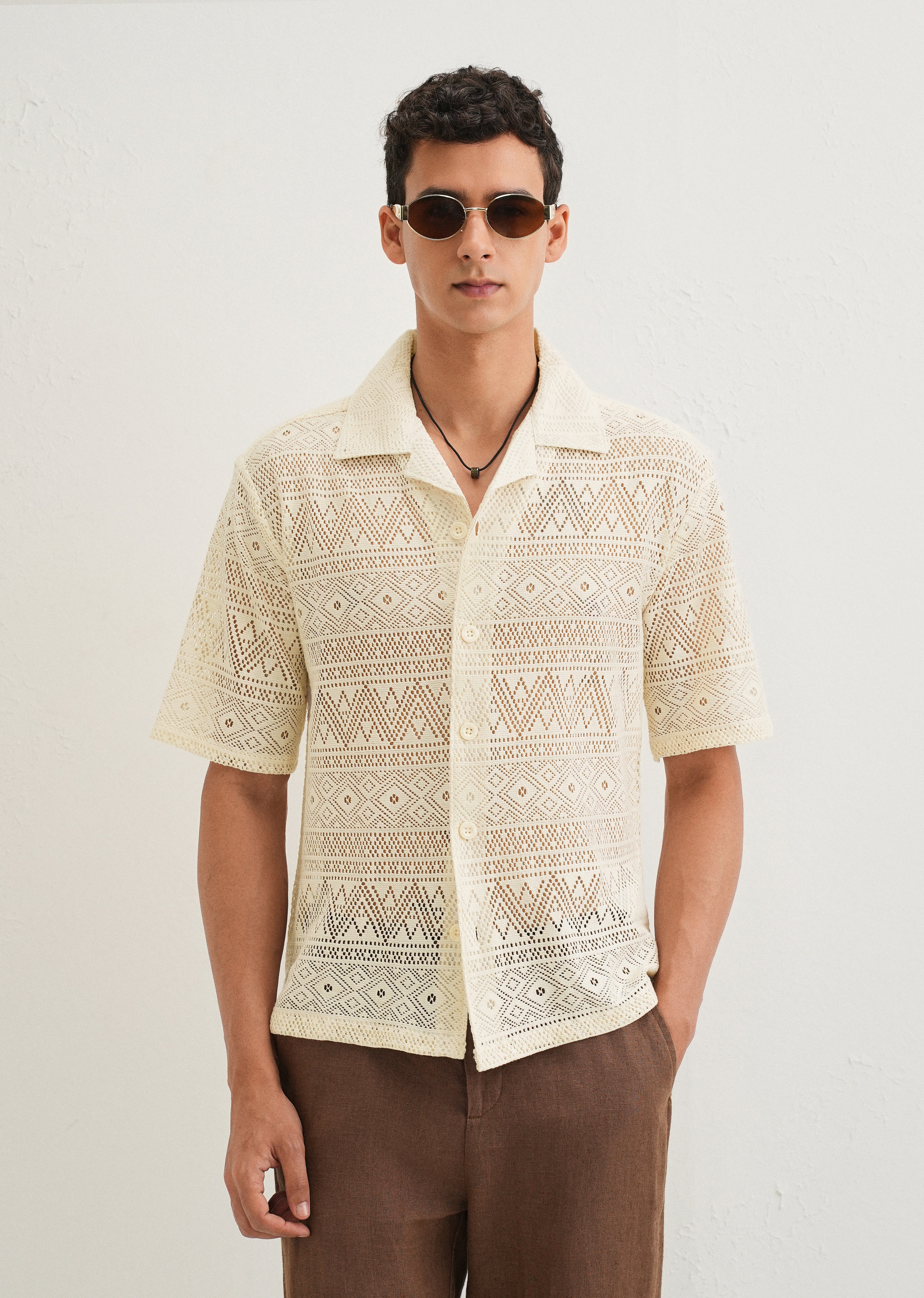 Ivory Cream Crochet Shirt