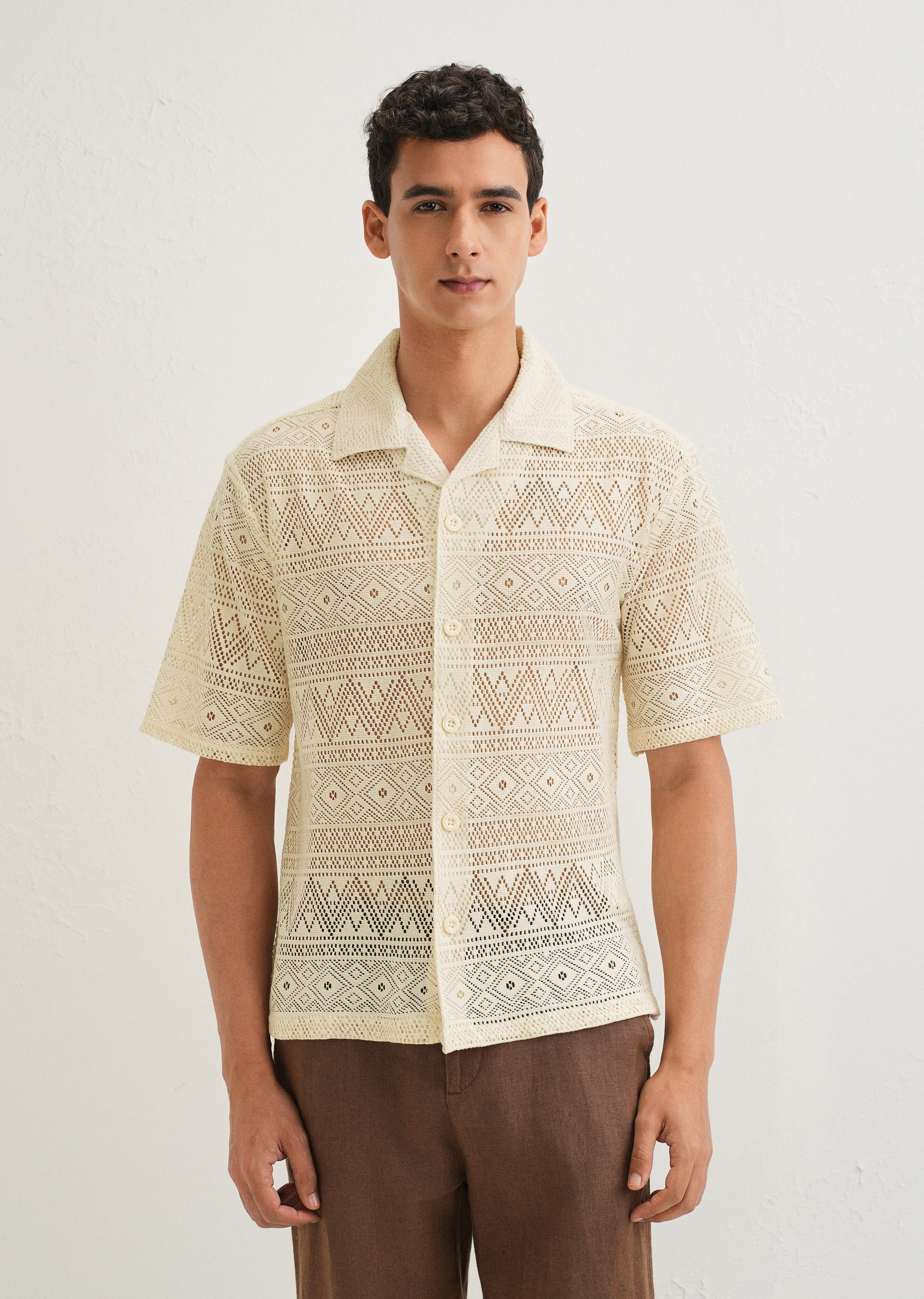 Ivory Cream Crochet Shirt