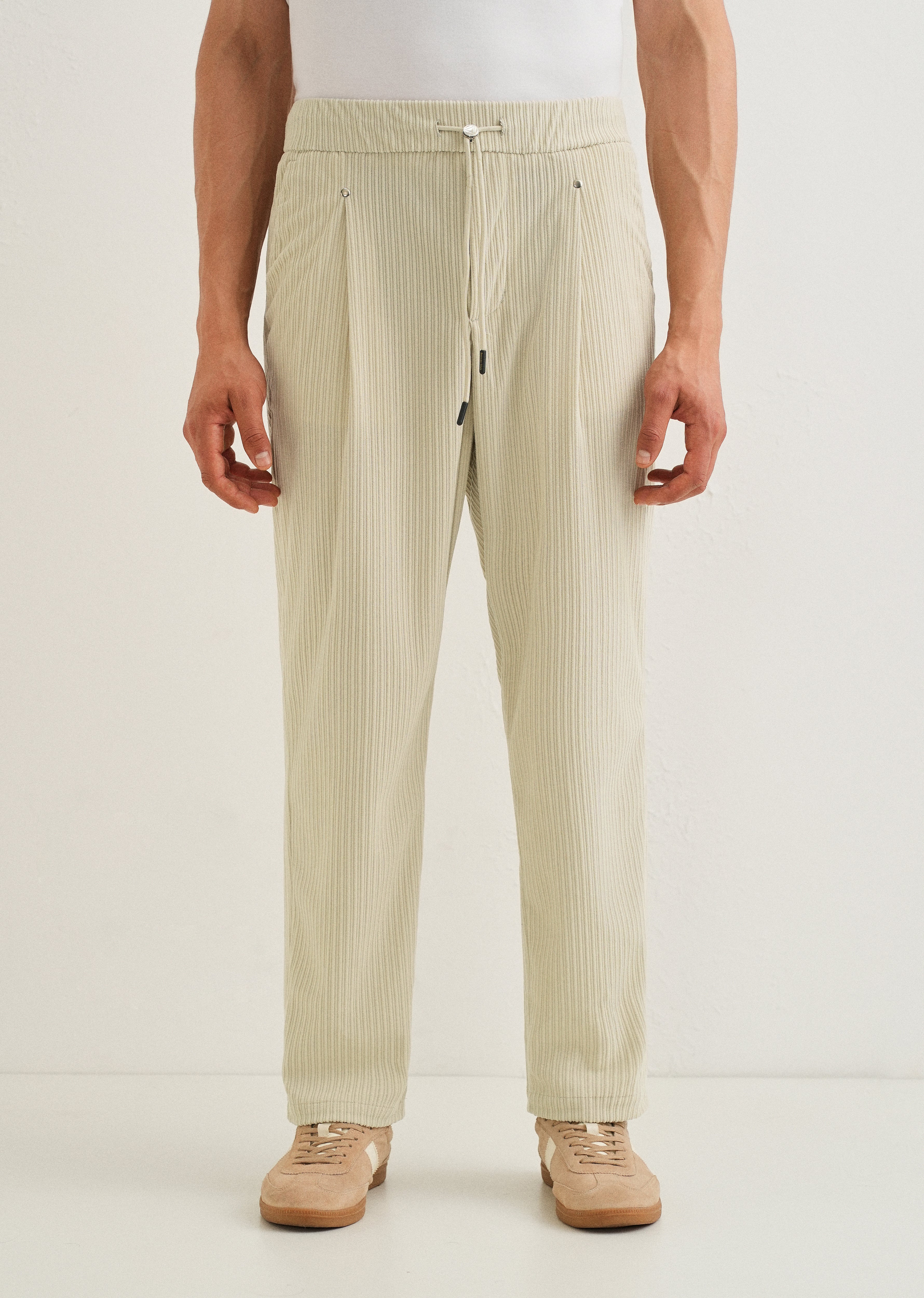 Ivory Cream Drawstring Corduroy Pant