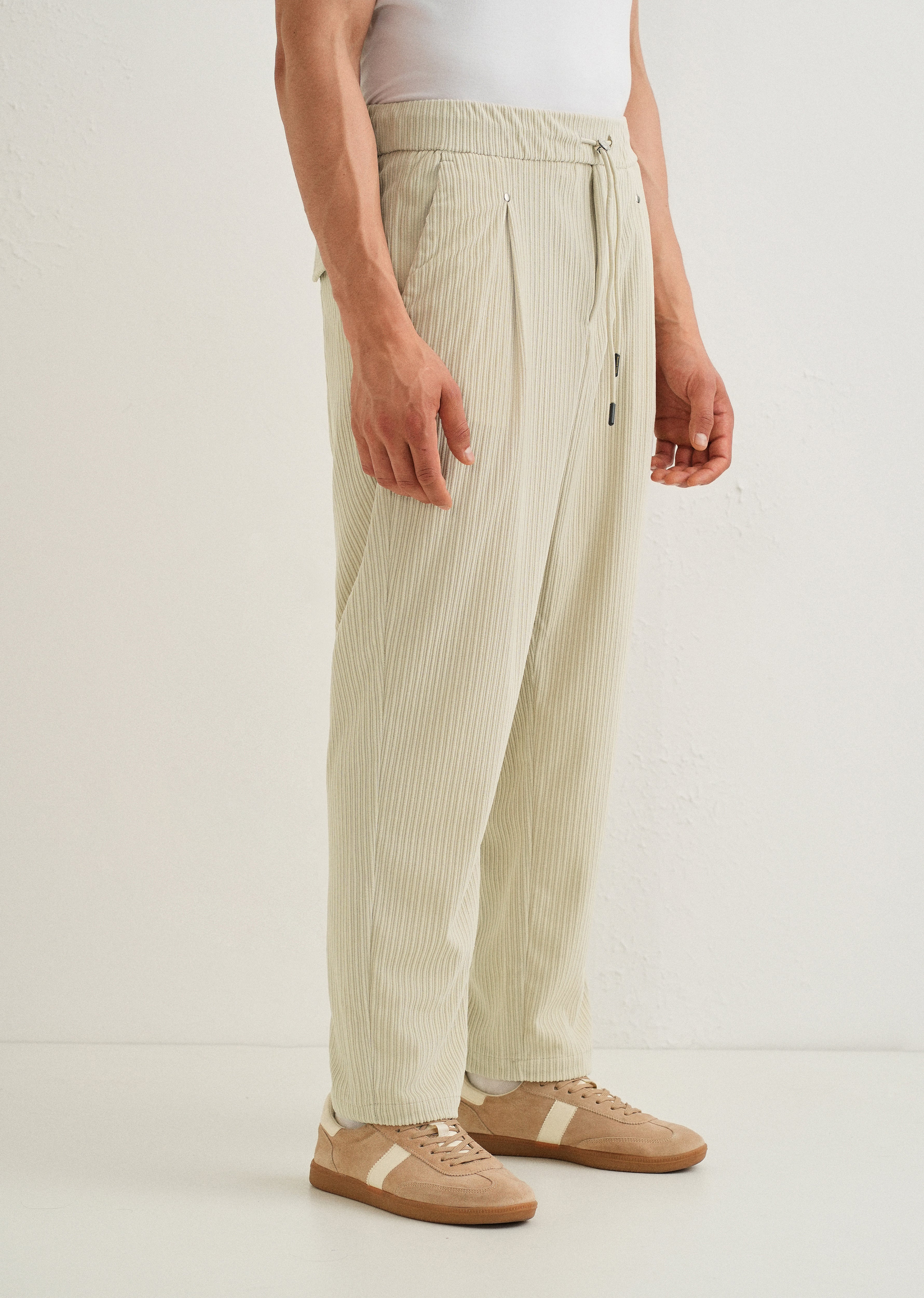 Ivory Cream Drawstring Corduroy Pant