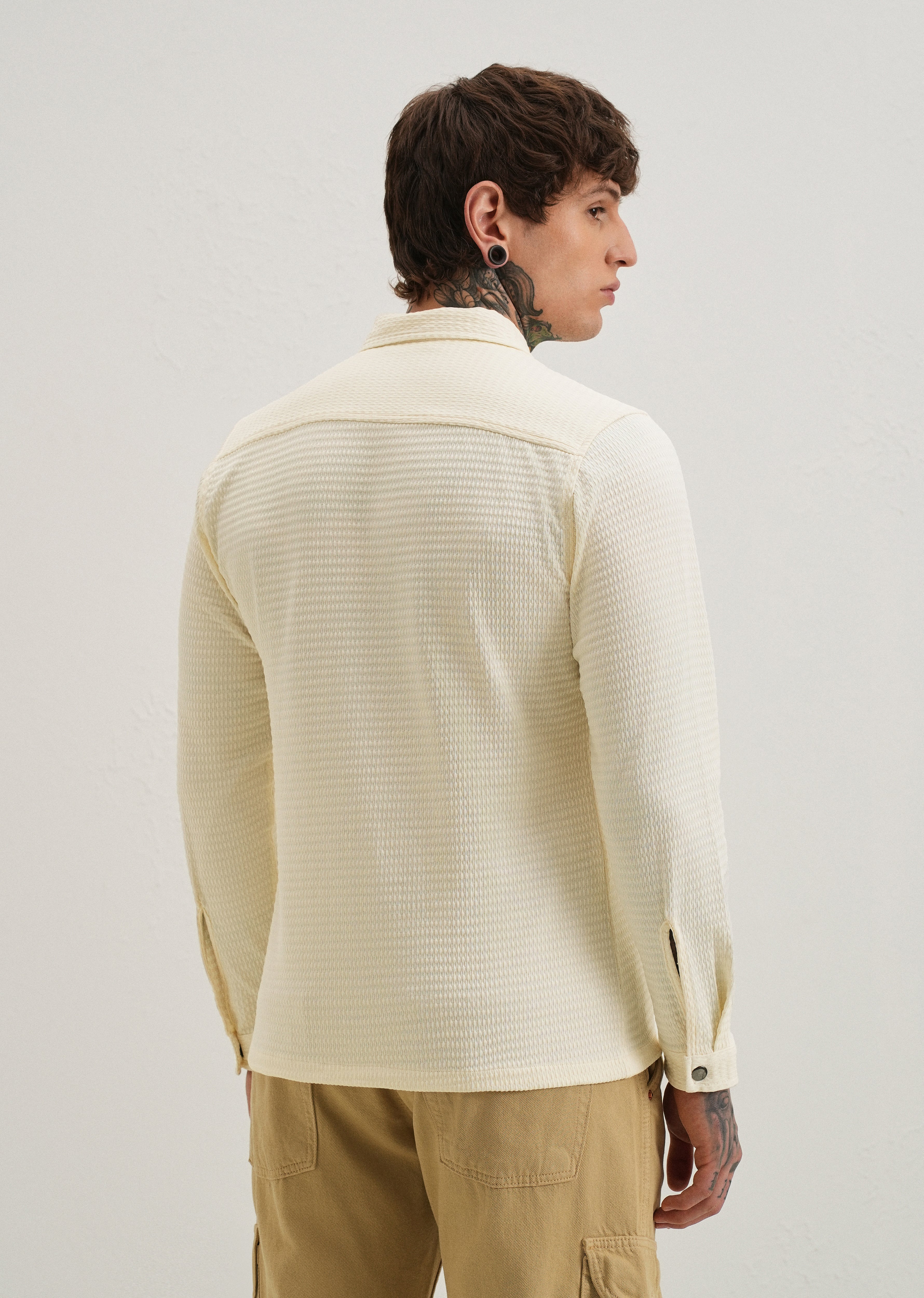 Ivory Cream Zipper Polo Knit T-shirt