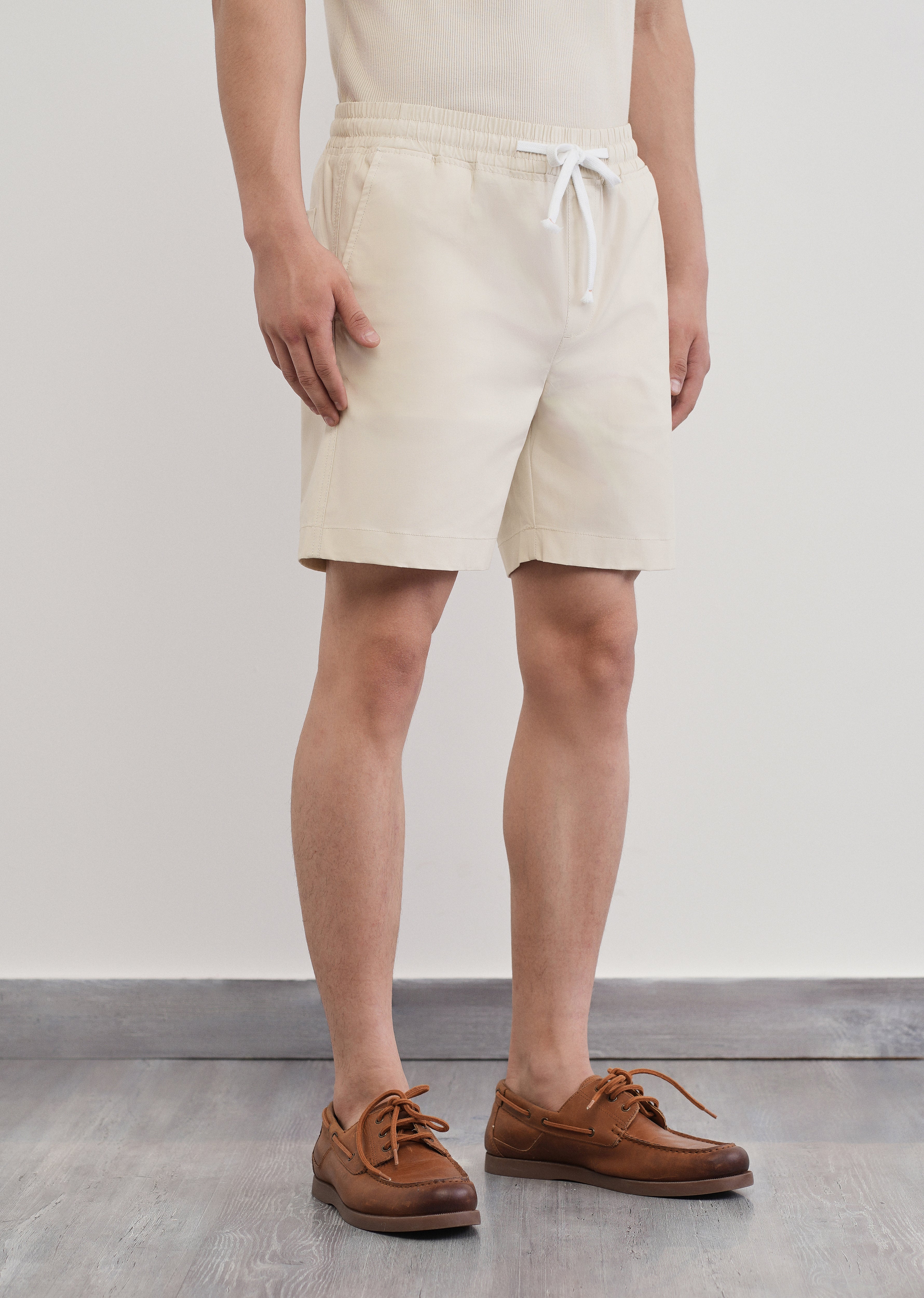 Ivory Drawstring Cotton Shorts
