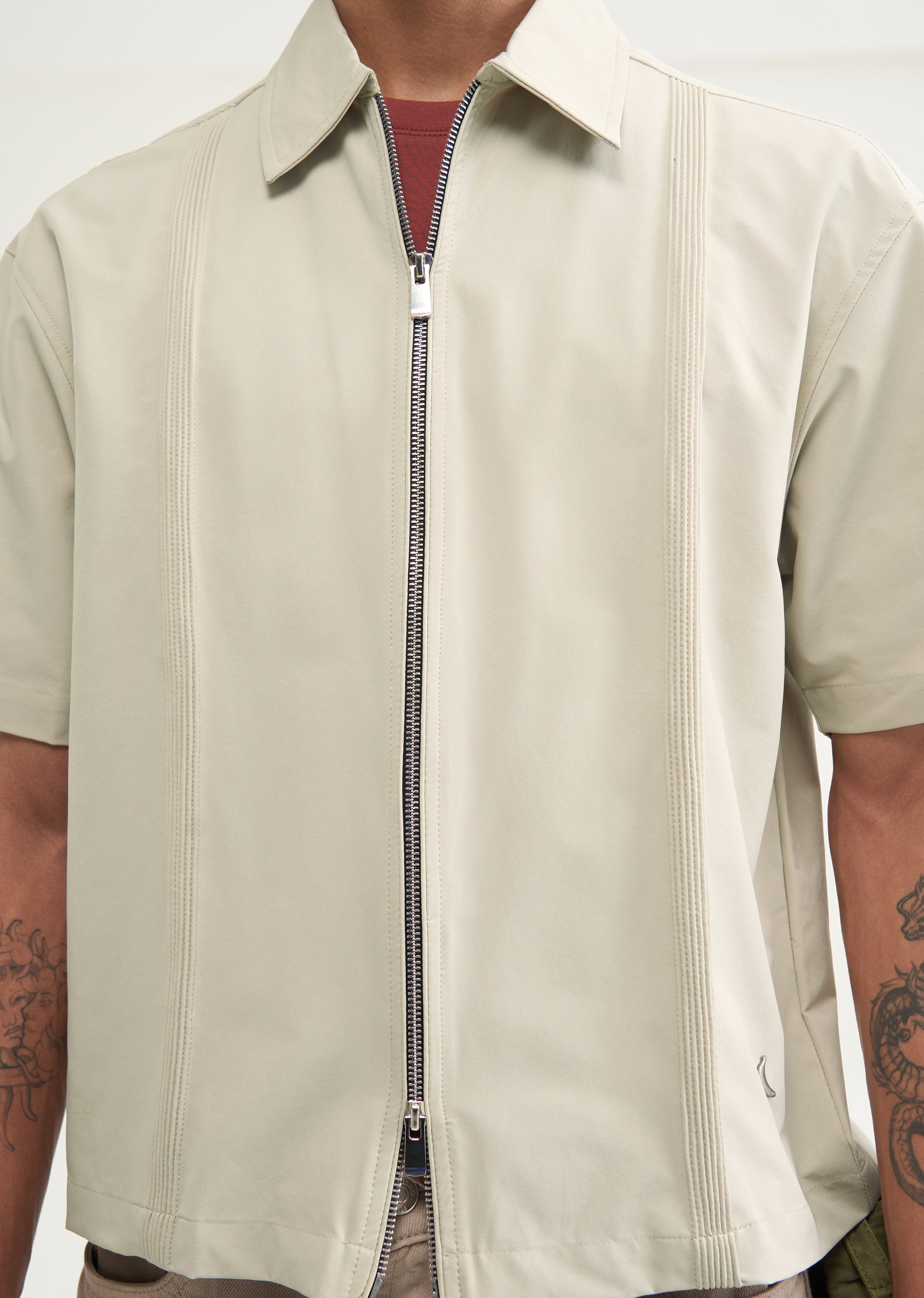 Ivory Boxy Fit Zipper Shirt
