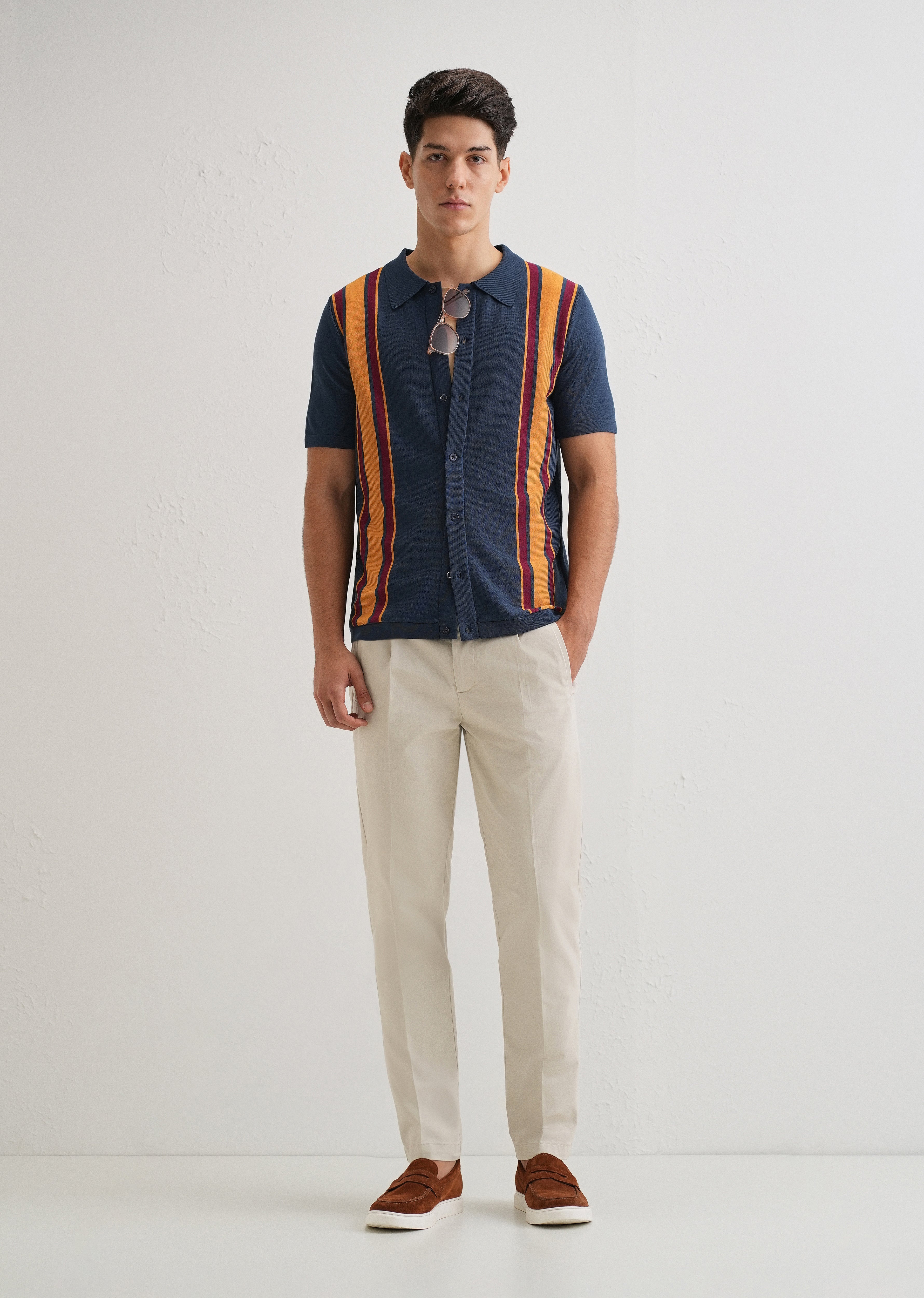 Ivory Plain Pleated Chinos