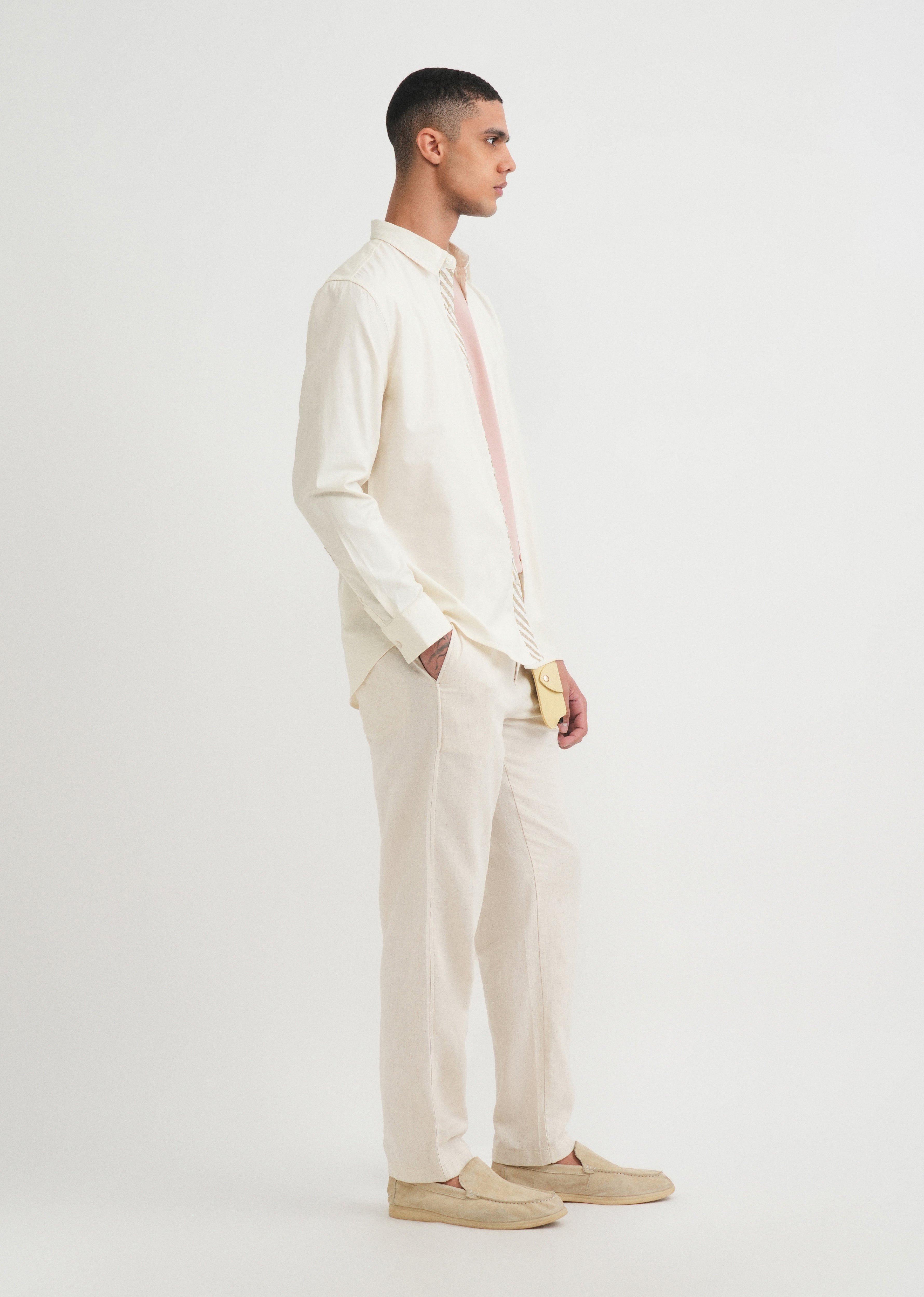 Ivory Striped Placket Cotton Shirt