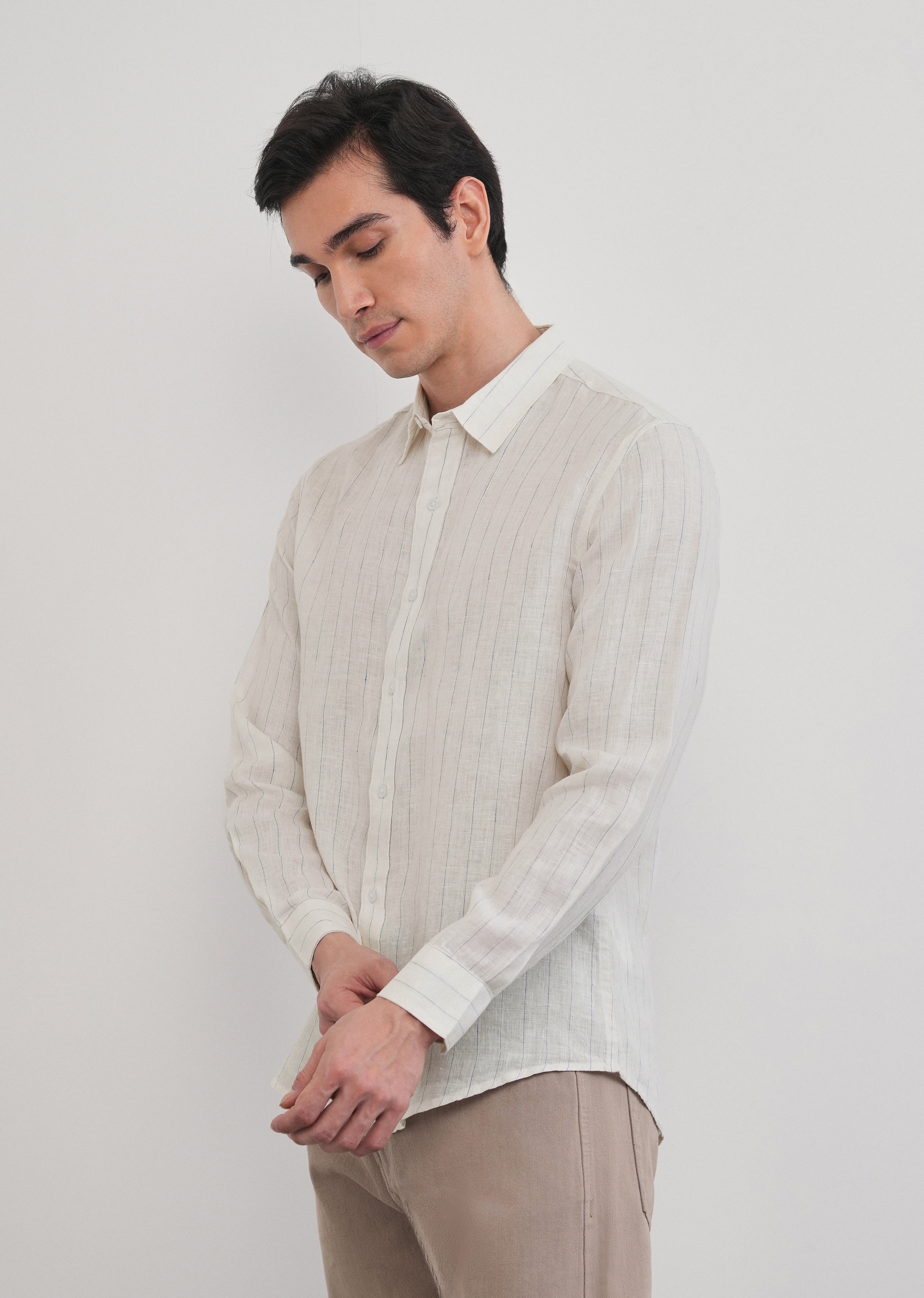 100% Linen Ivory Stripe Shirt