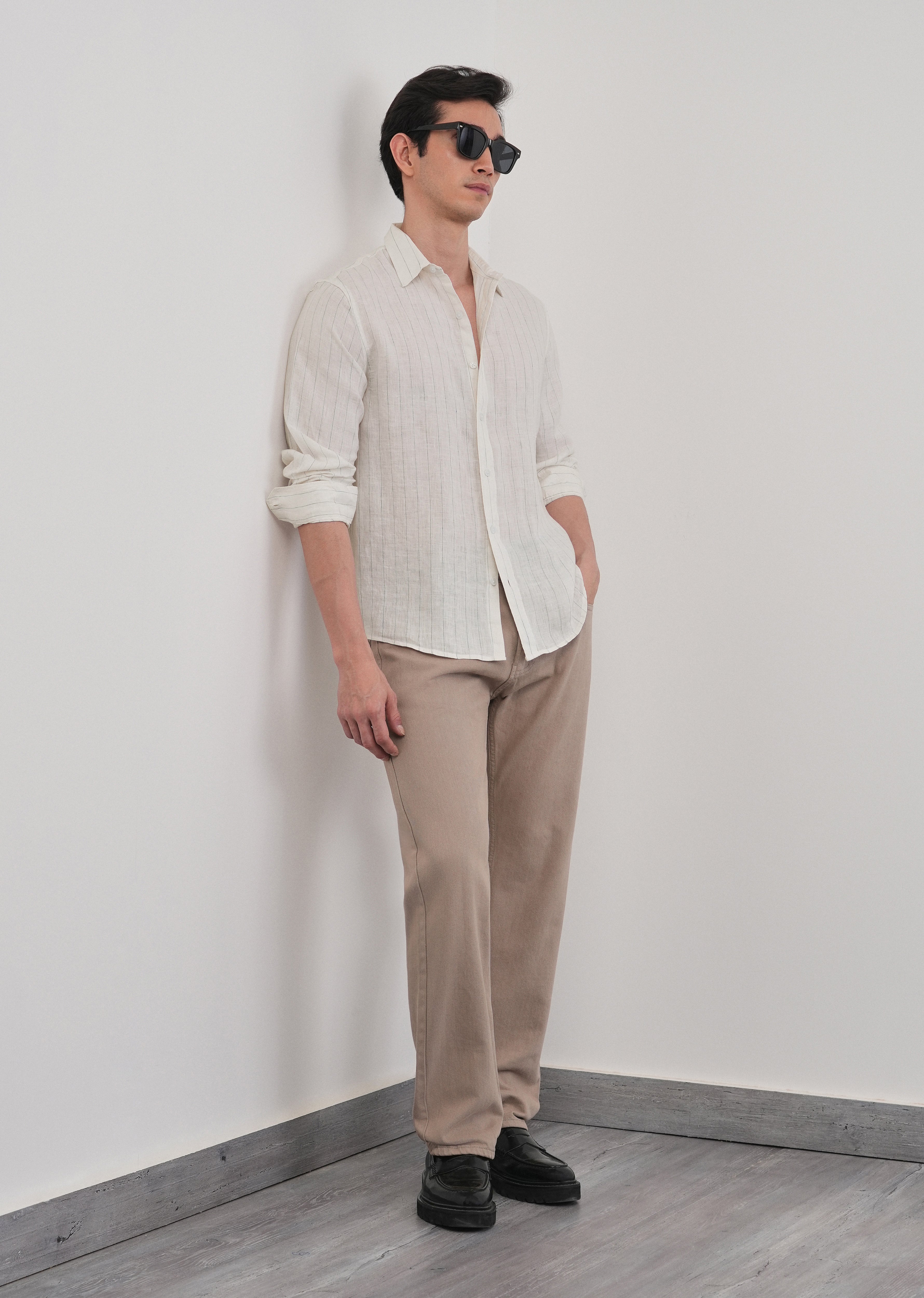 100% Linen Ivory Stripe Shirt
