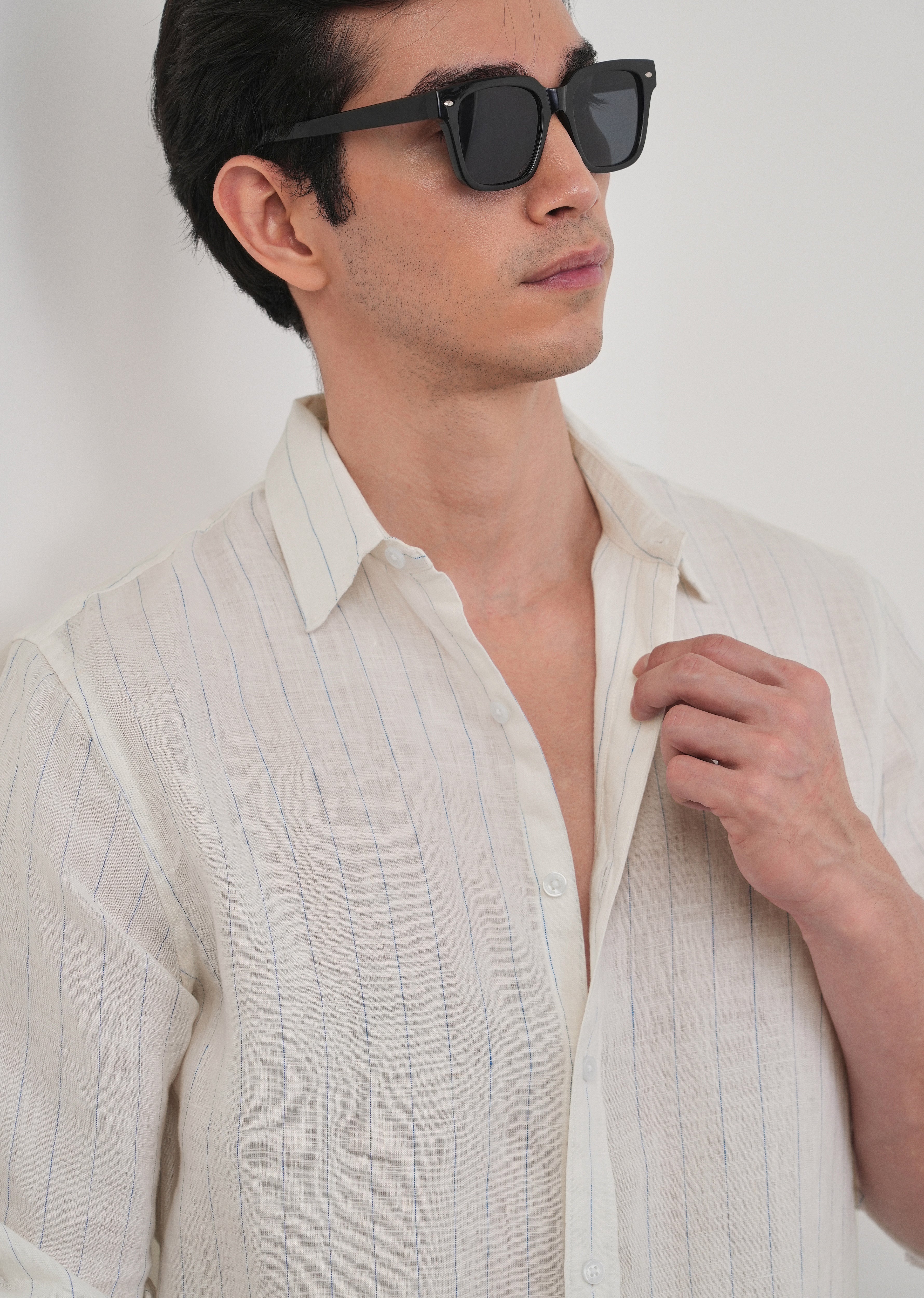 100% Linen Ivory Stripe Shirt
