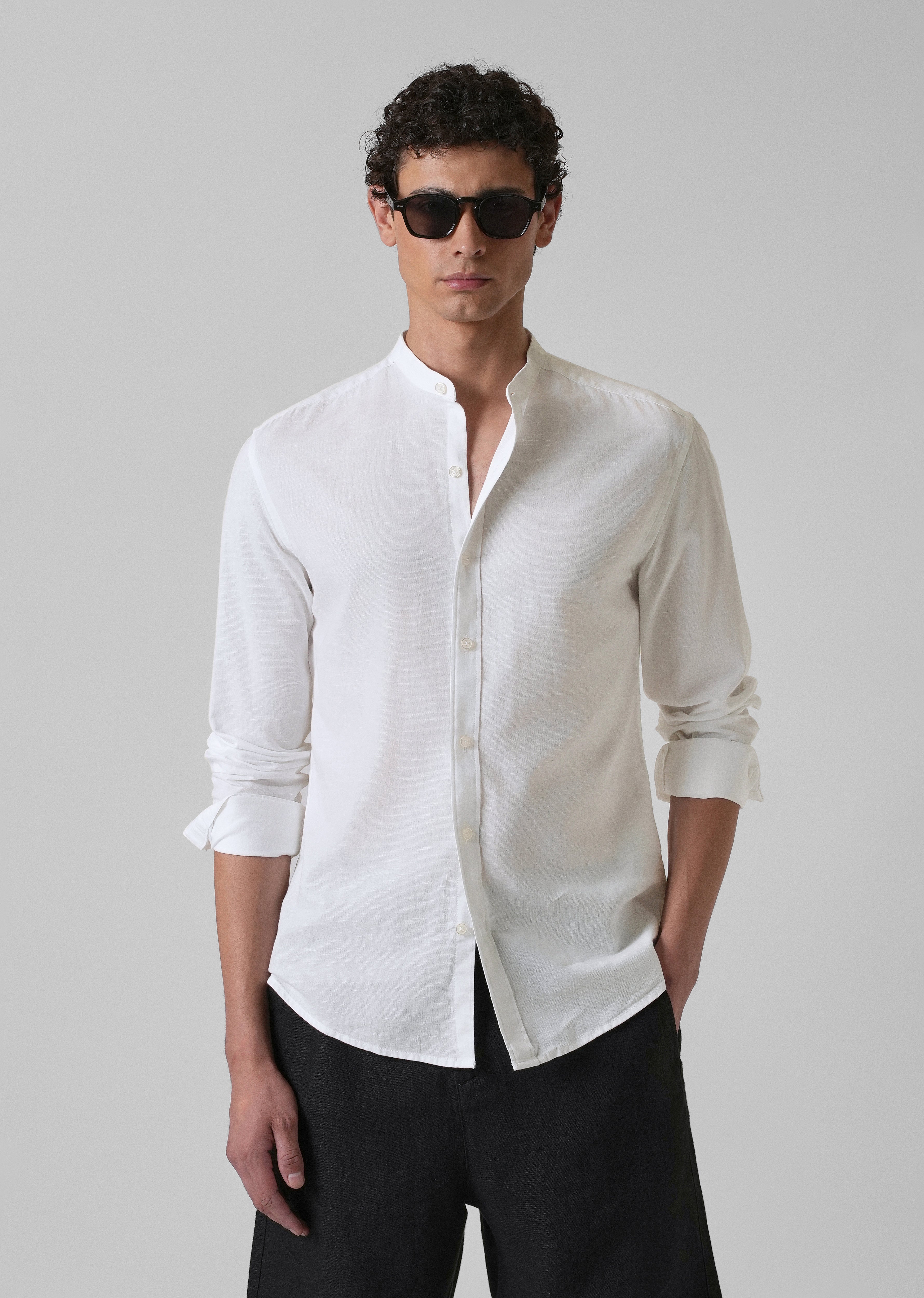 Ivory White Cotton Linen Shirt