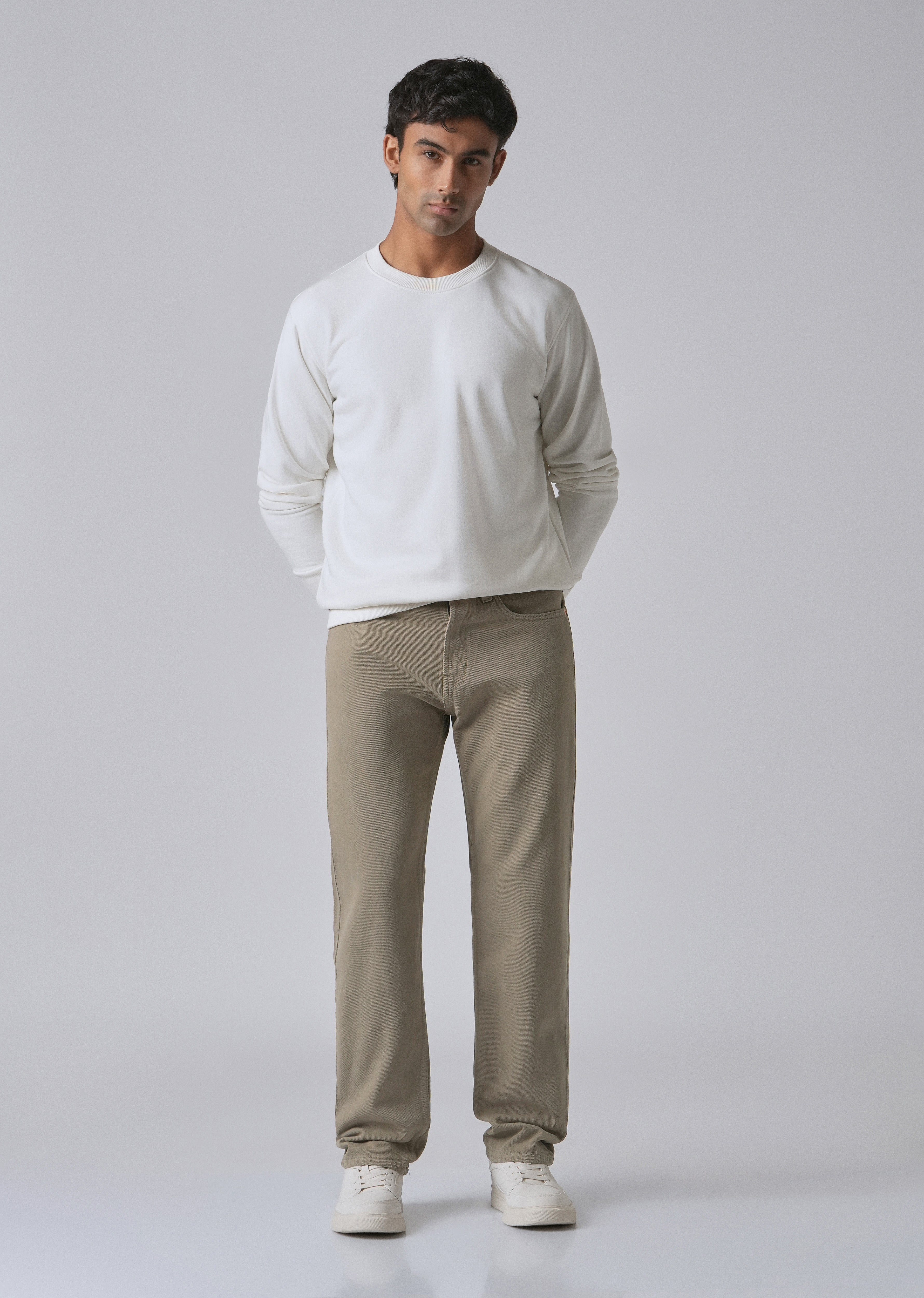 Khaki Green Straight Fit Denim