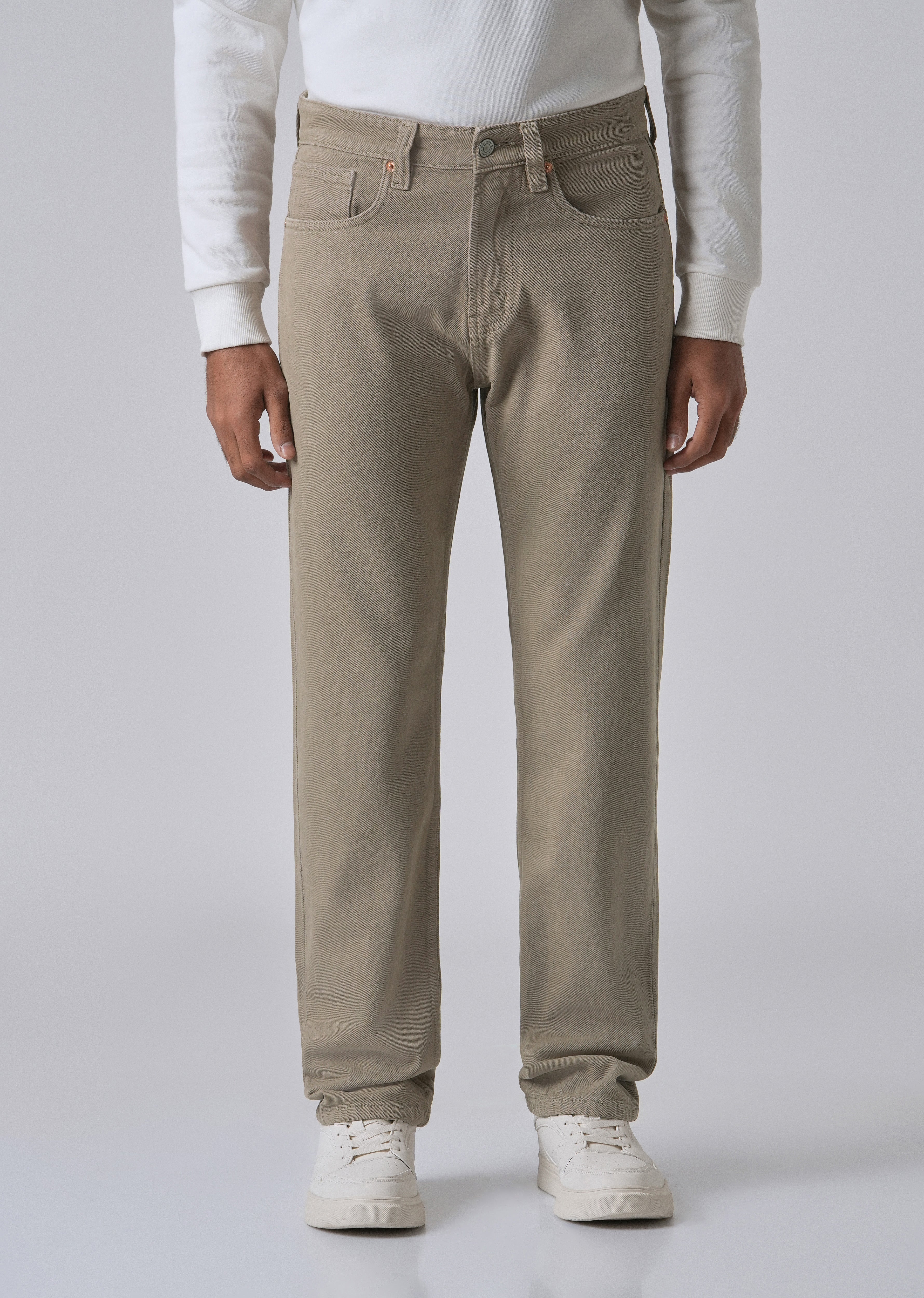 Khaki Green Straight Fit Denim