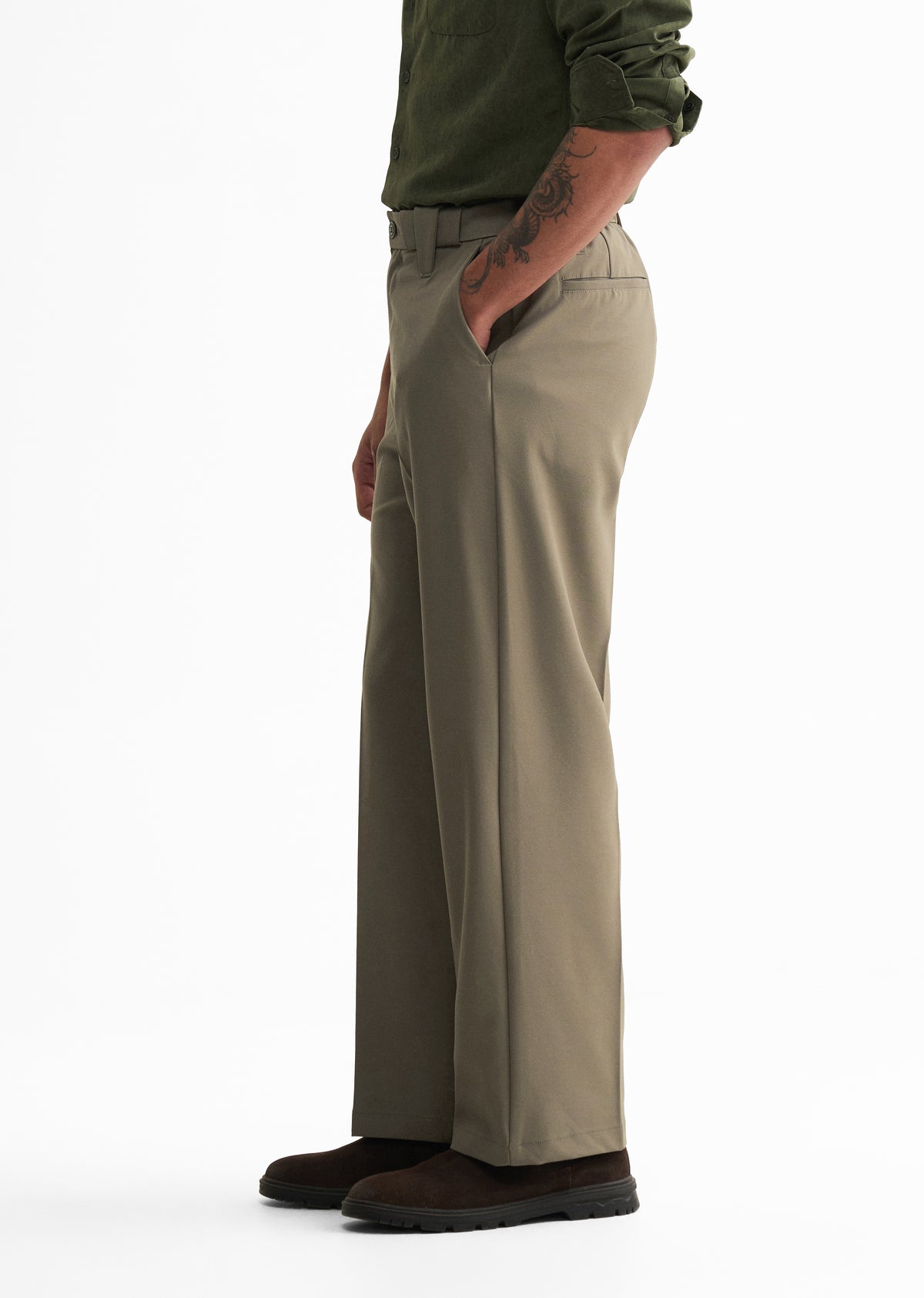 Khaki Olive Back Elastic Relaxed Fit Trouser