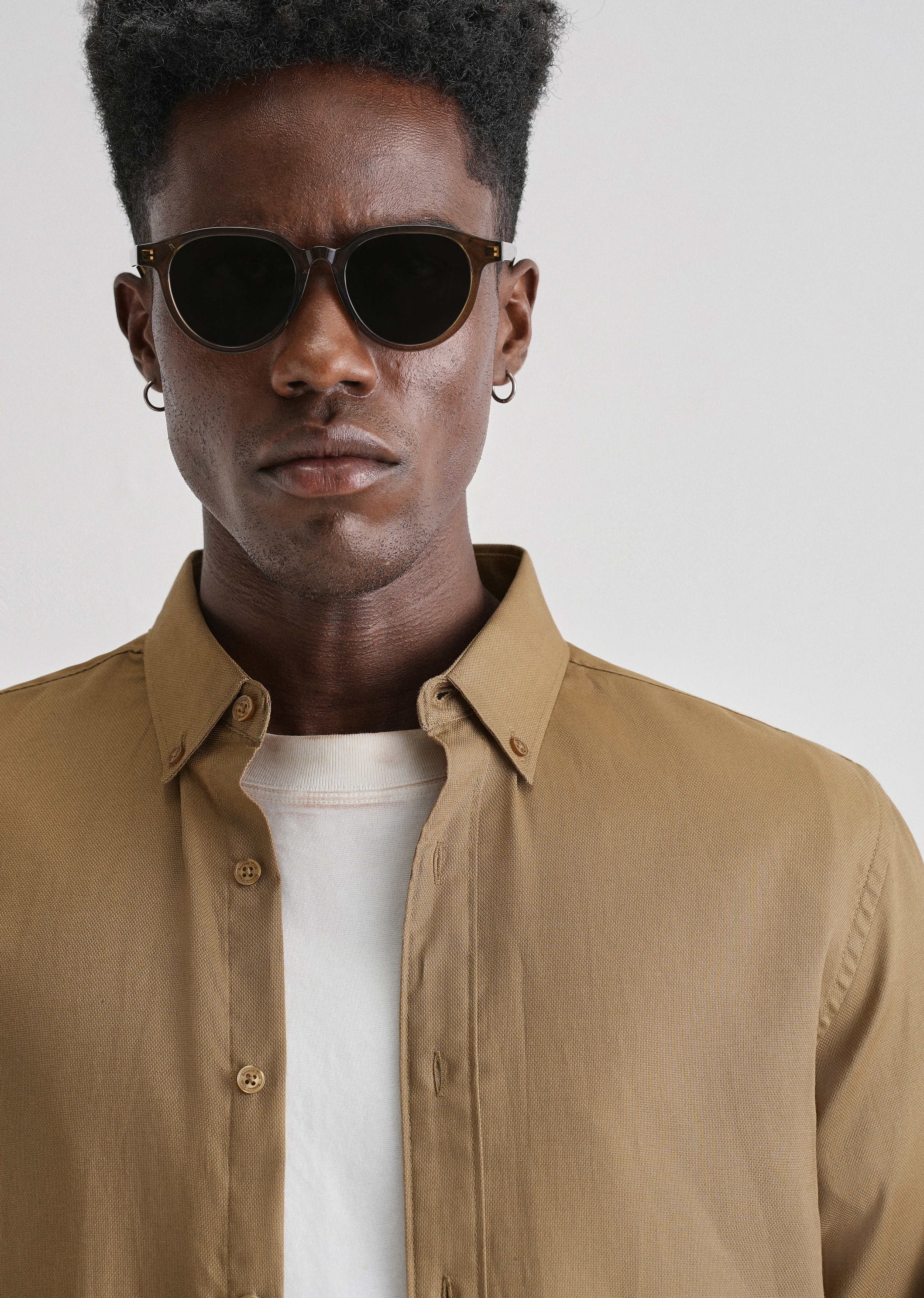 Khaki Plain Blended Cotton Regular Fit Shirt