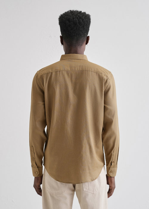 Khaki Plain Blended Cotton Regular Fit Shirt