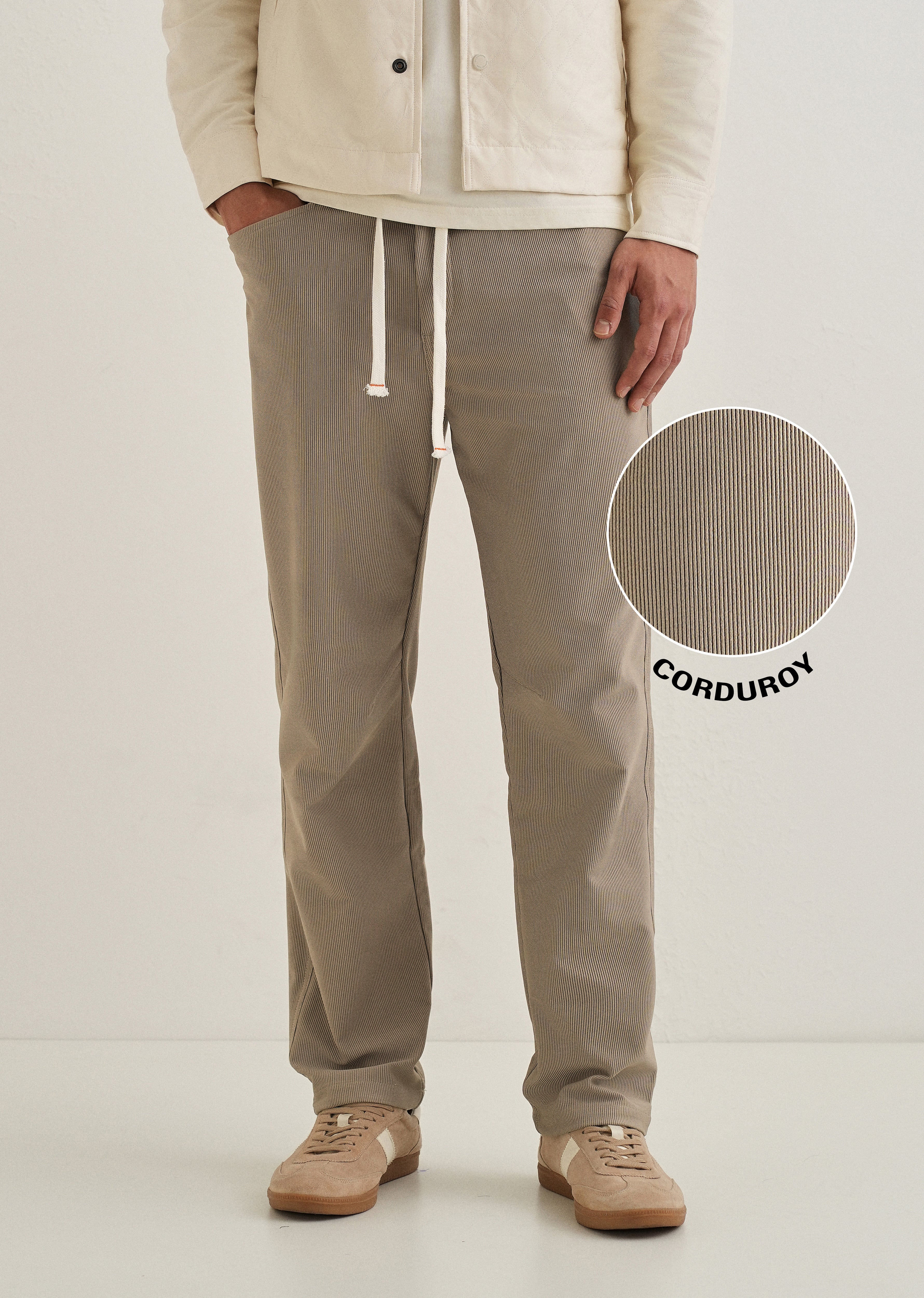 Khaki Straight Fit Corduroy Pants
