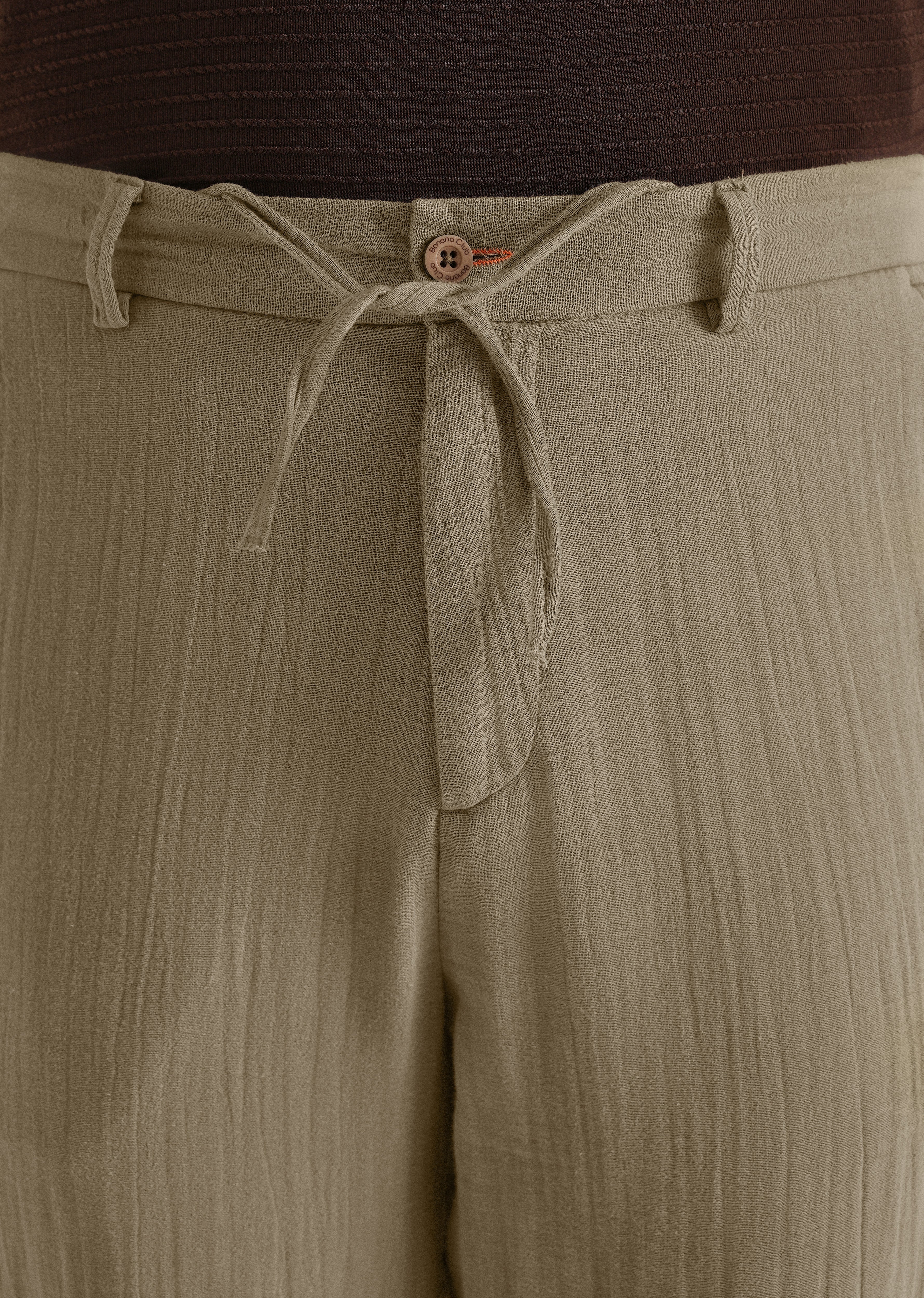 Khaki Crinkled Cotton Trouser