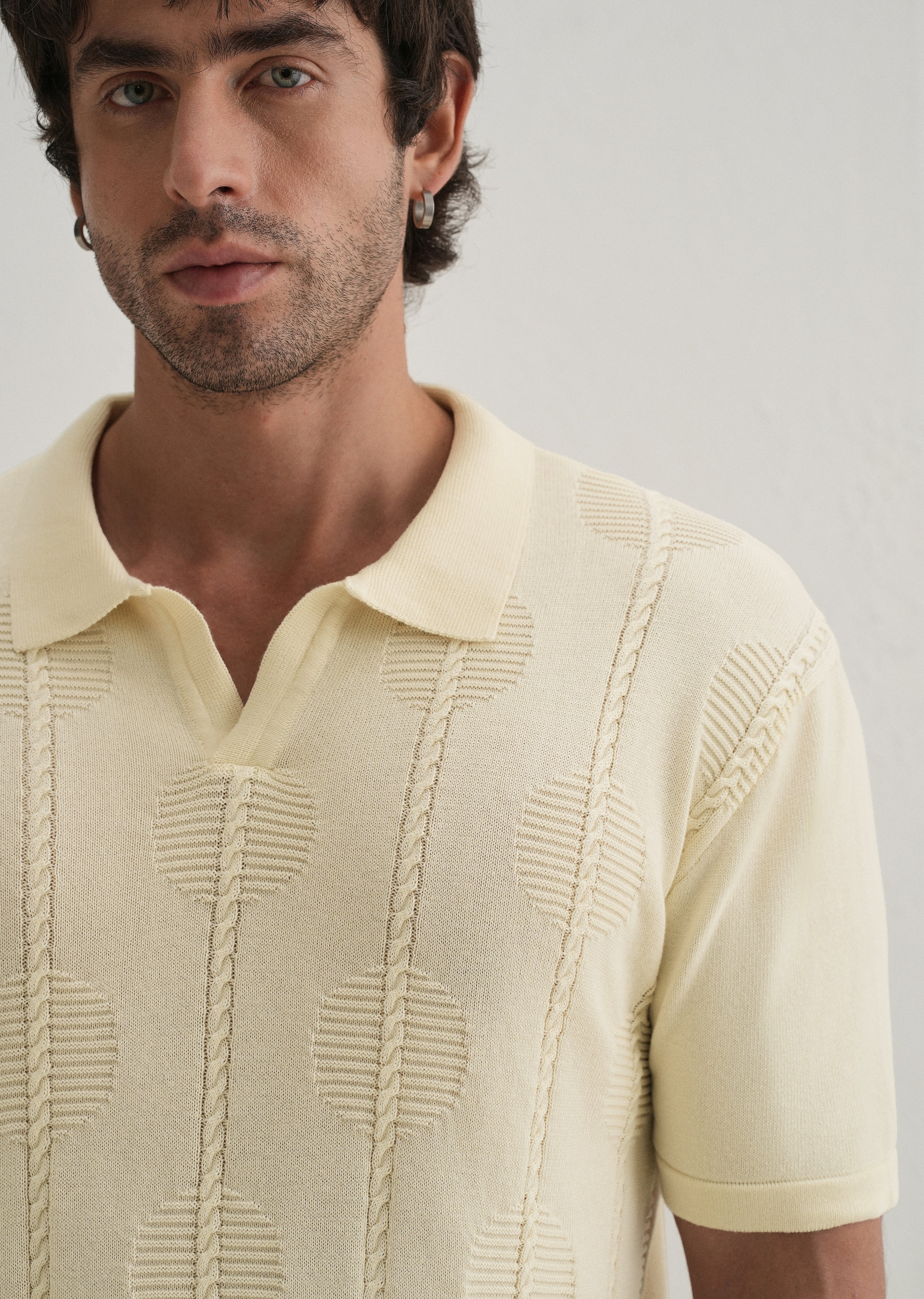 Knitted Cream Polo T-shirt