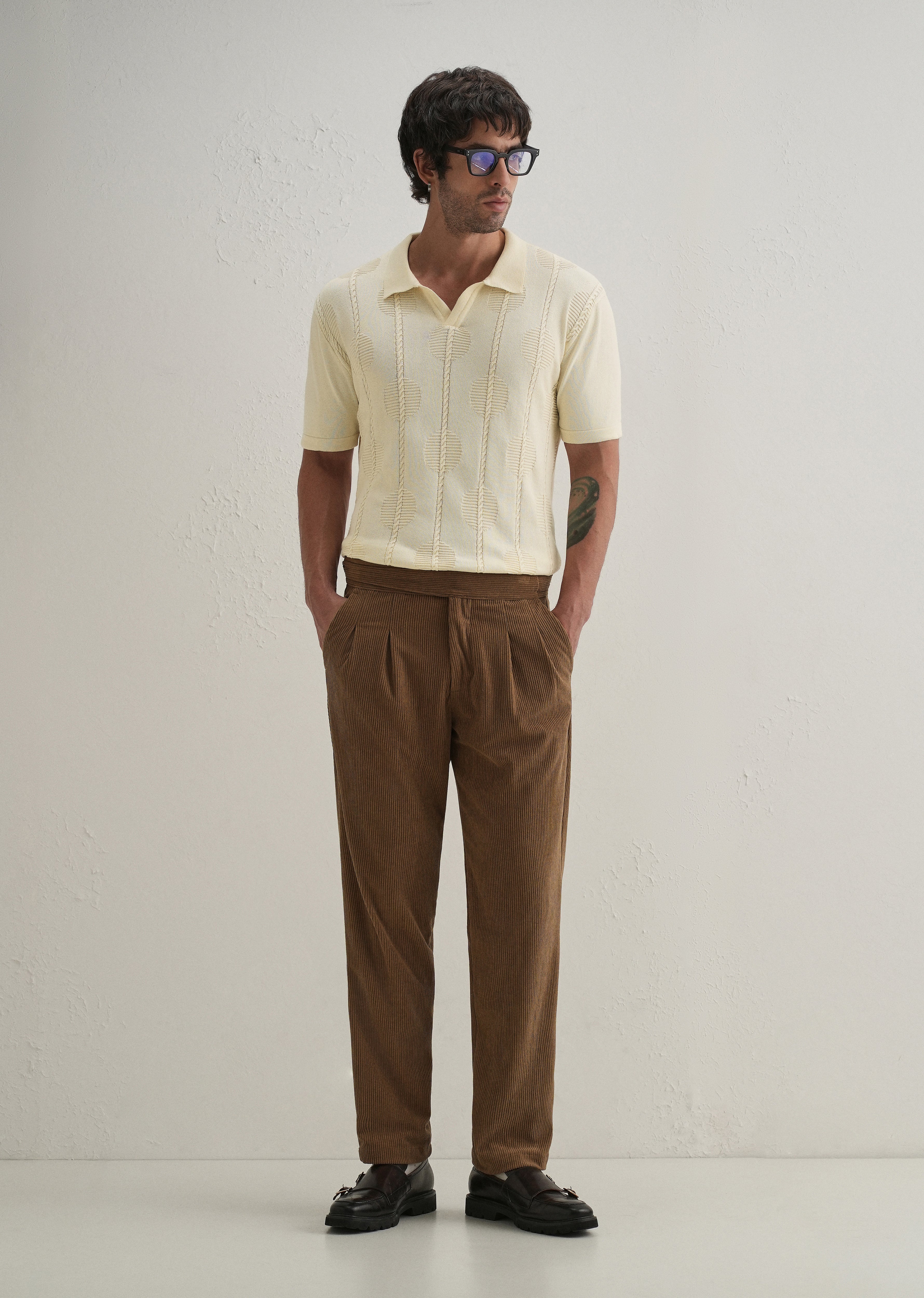 Knitted Cream Polo T-shirt