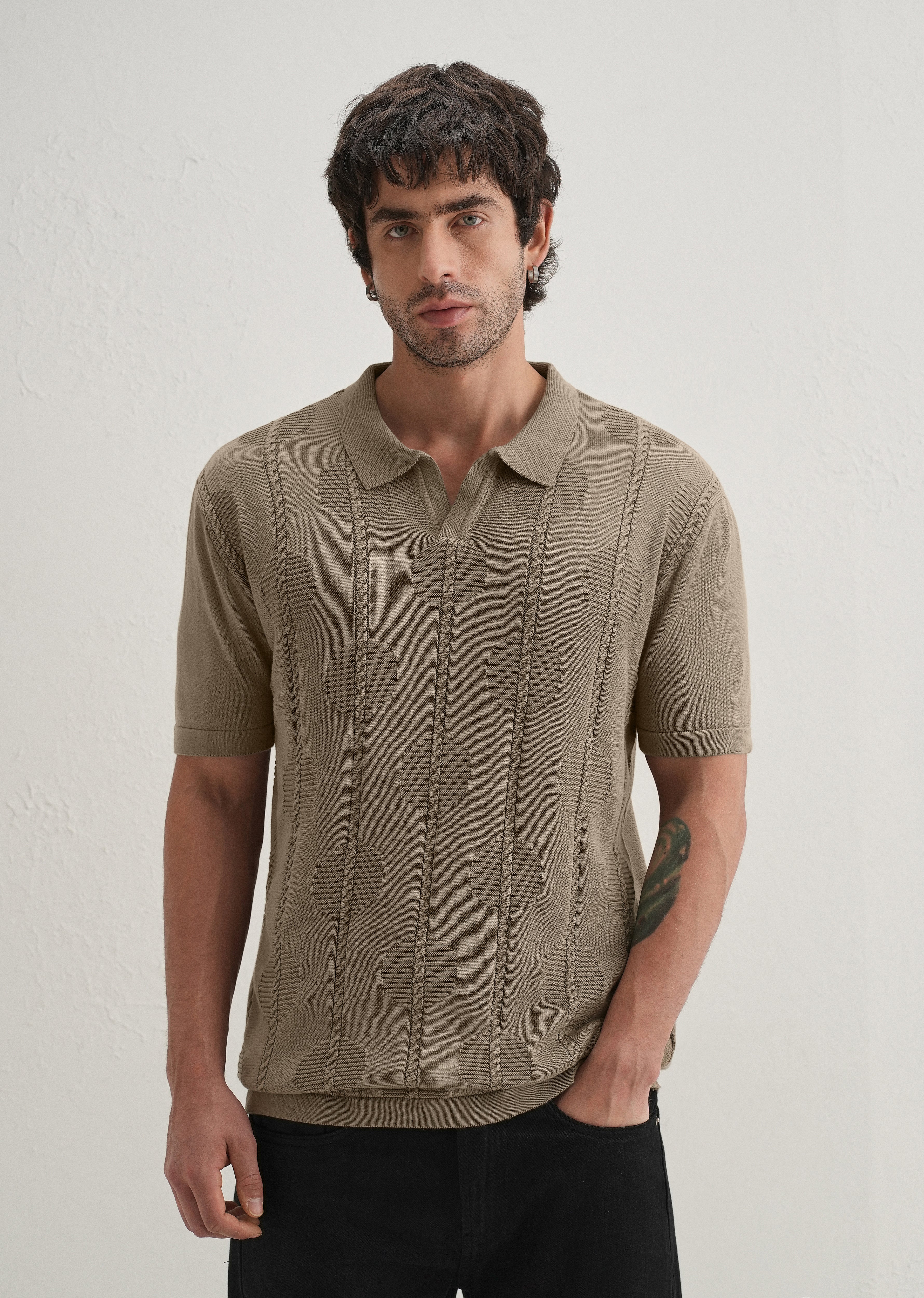 Knitted Taupe Beige Polo T-shirt