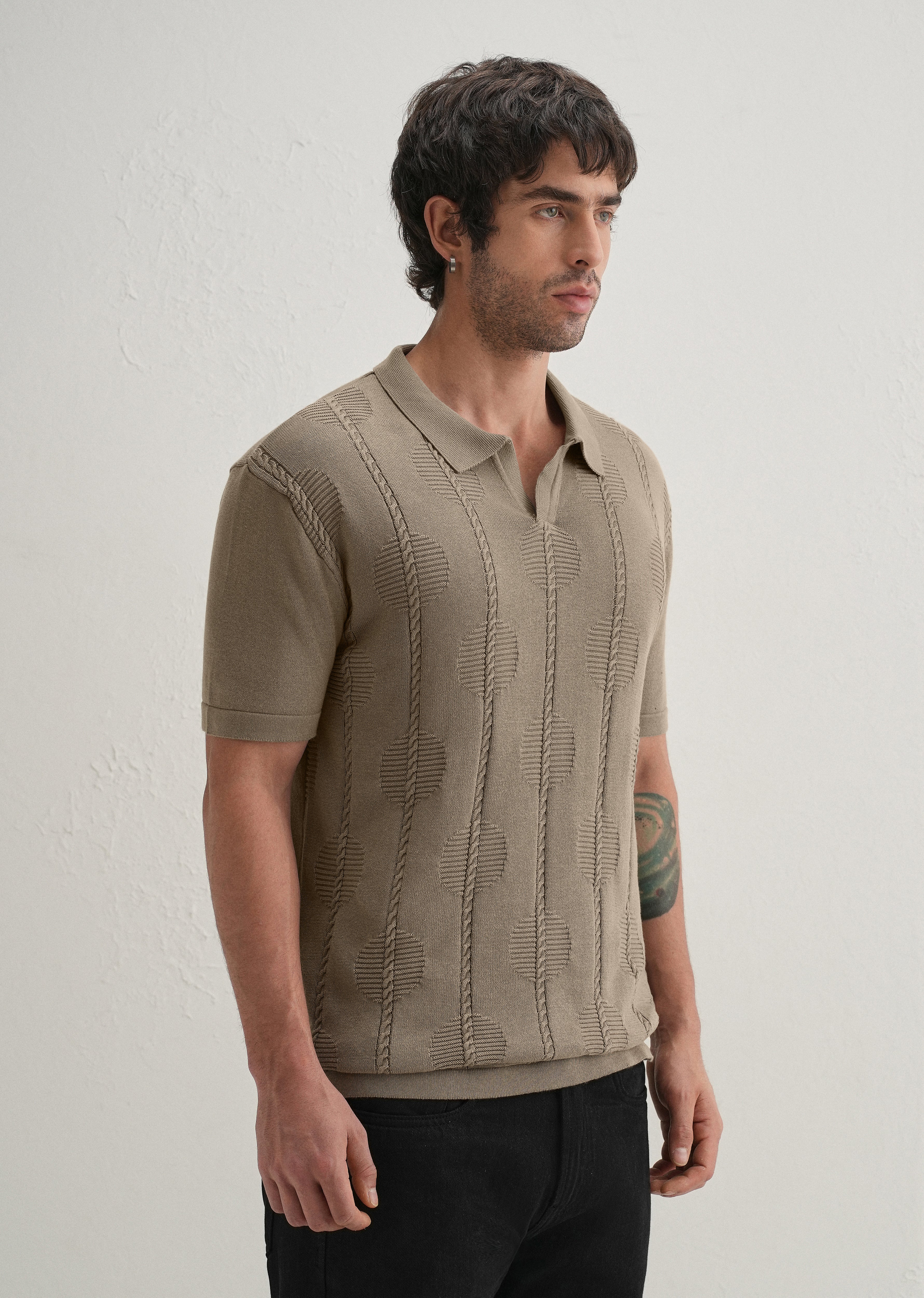 Knitted Taupe Beige Polo T-shirt