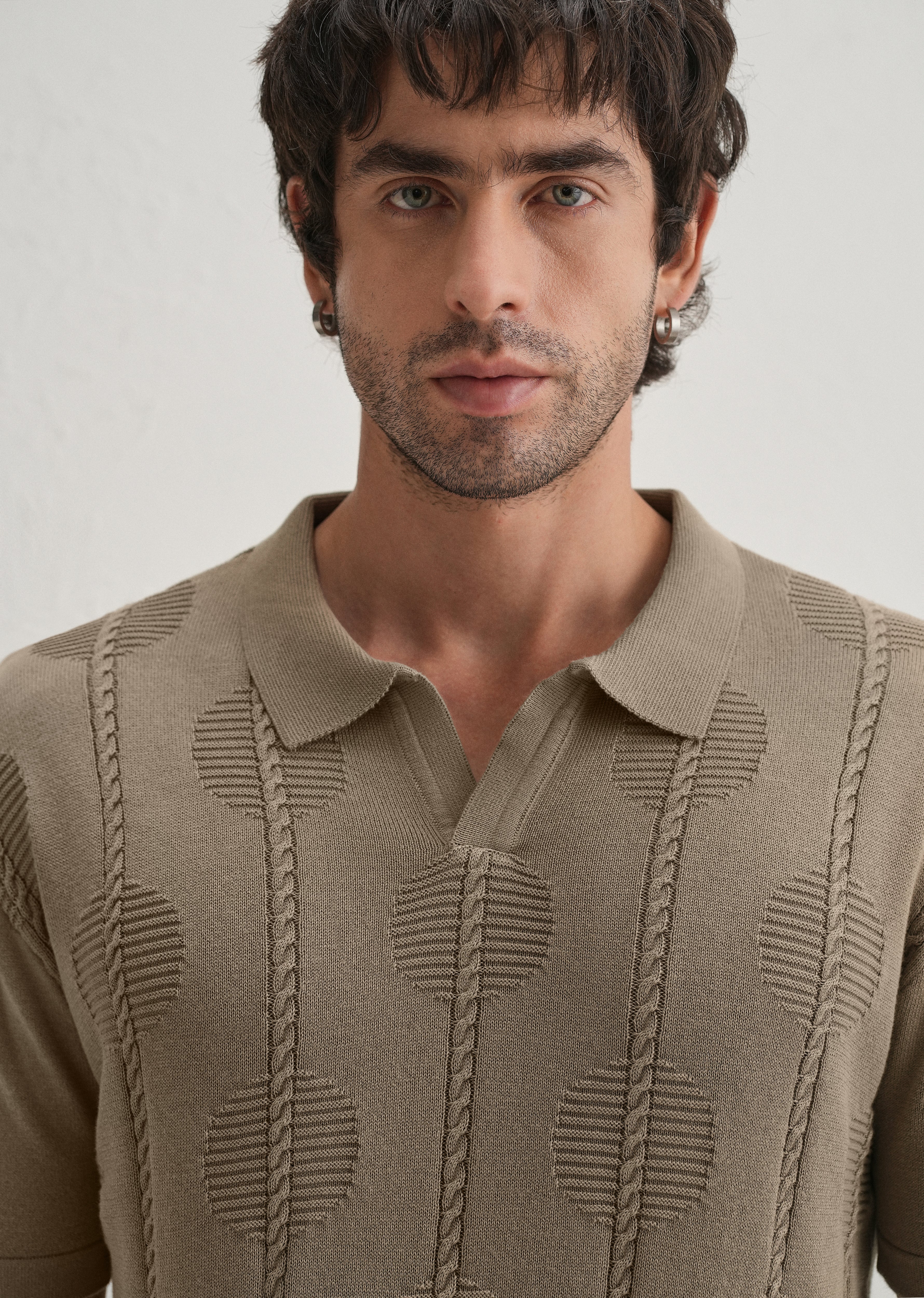 Knitted Taupe Beige Polo T-shirt