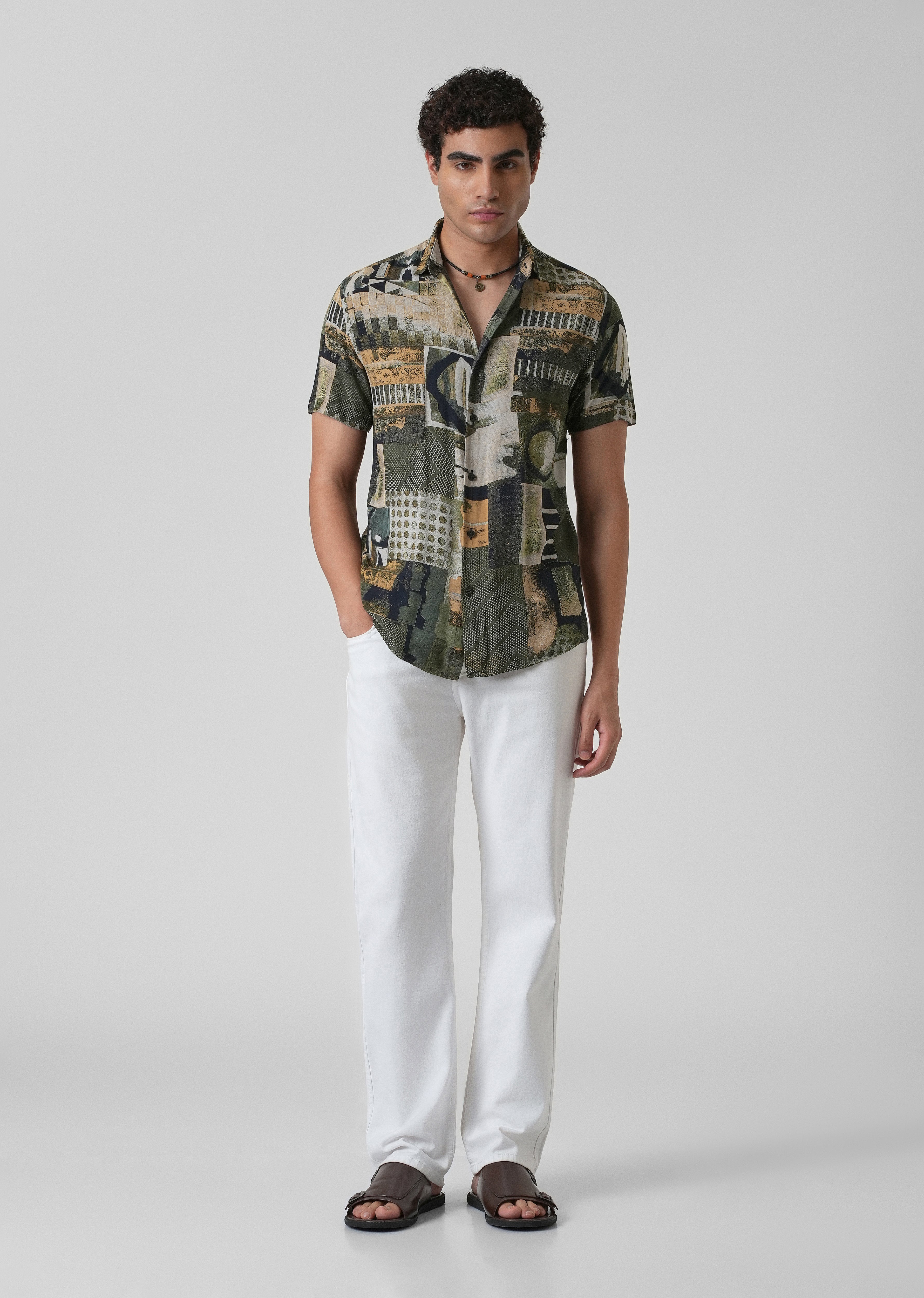 Lattice Green Feather shirt