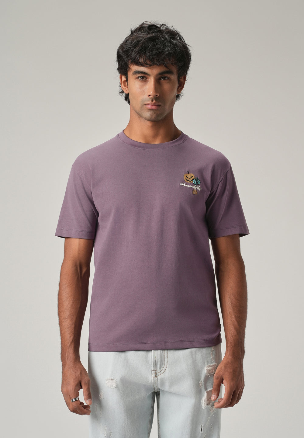 Lavender Back Print Slim Fit T-Shirt