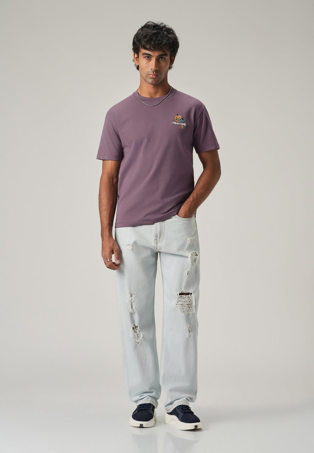 Lavender Back Print Slim Fit T-Shirt