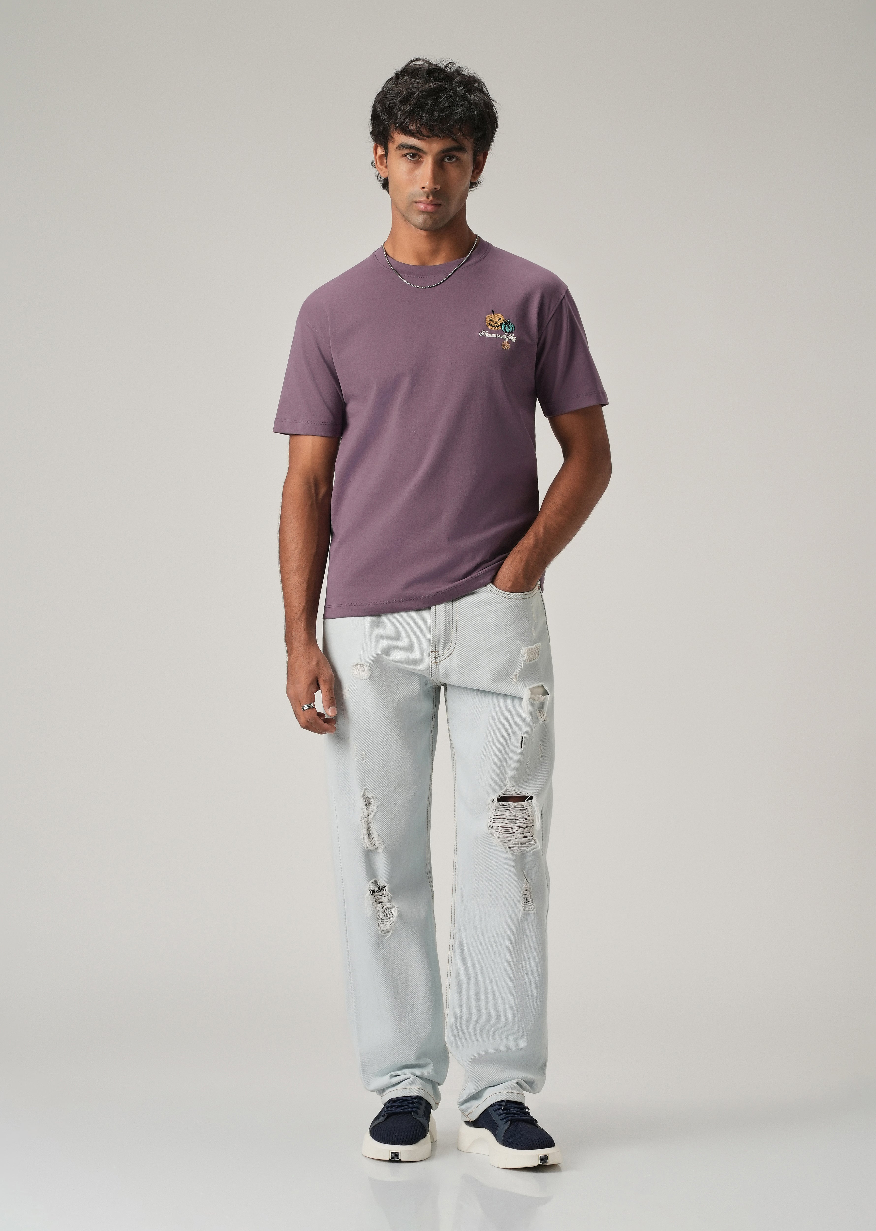 Lavender Back Print Slim Fit T-Shirt