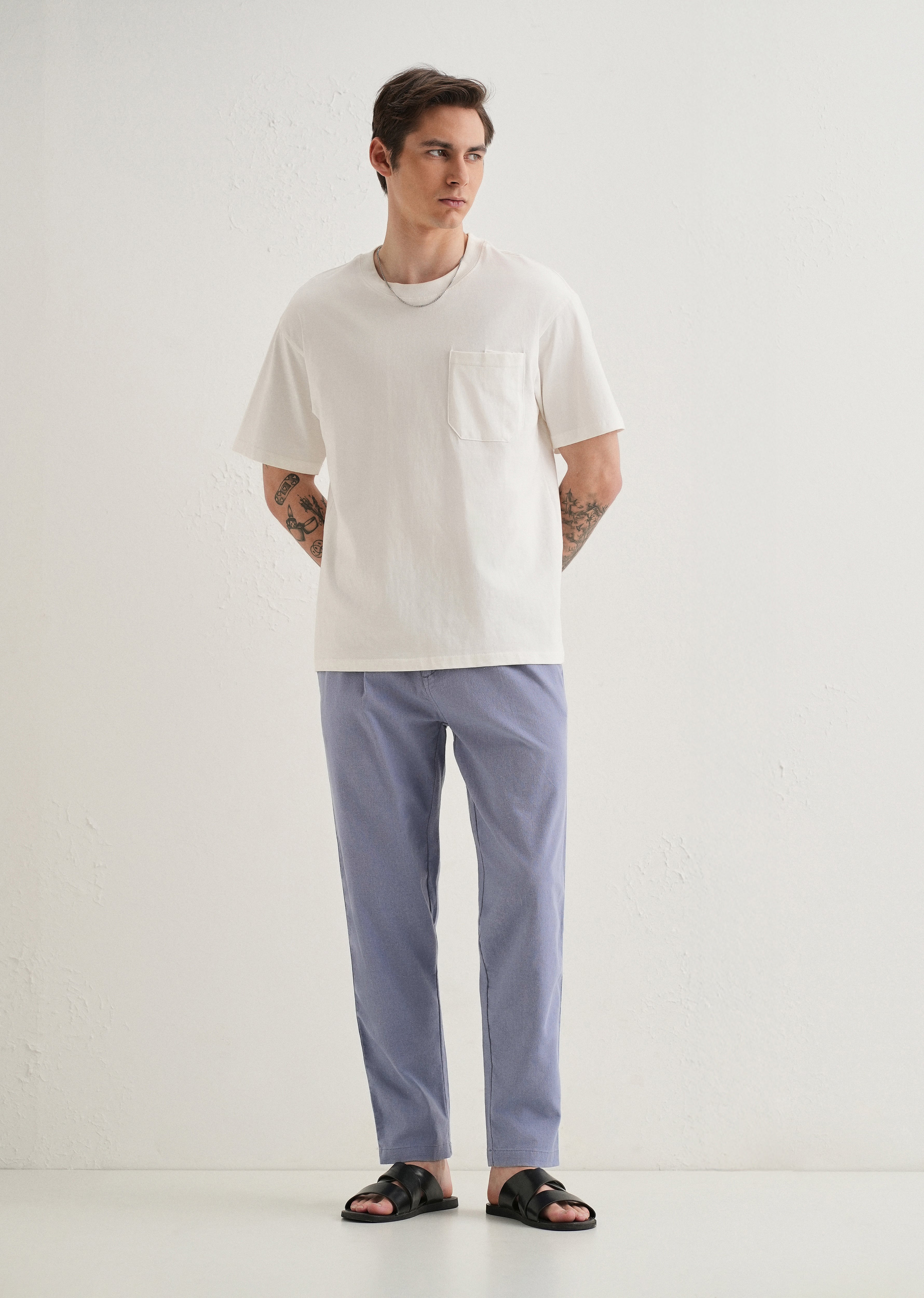 Lavender Comfort Fit Linen Pant