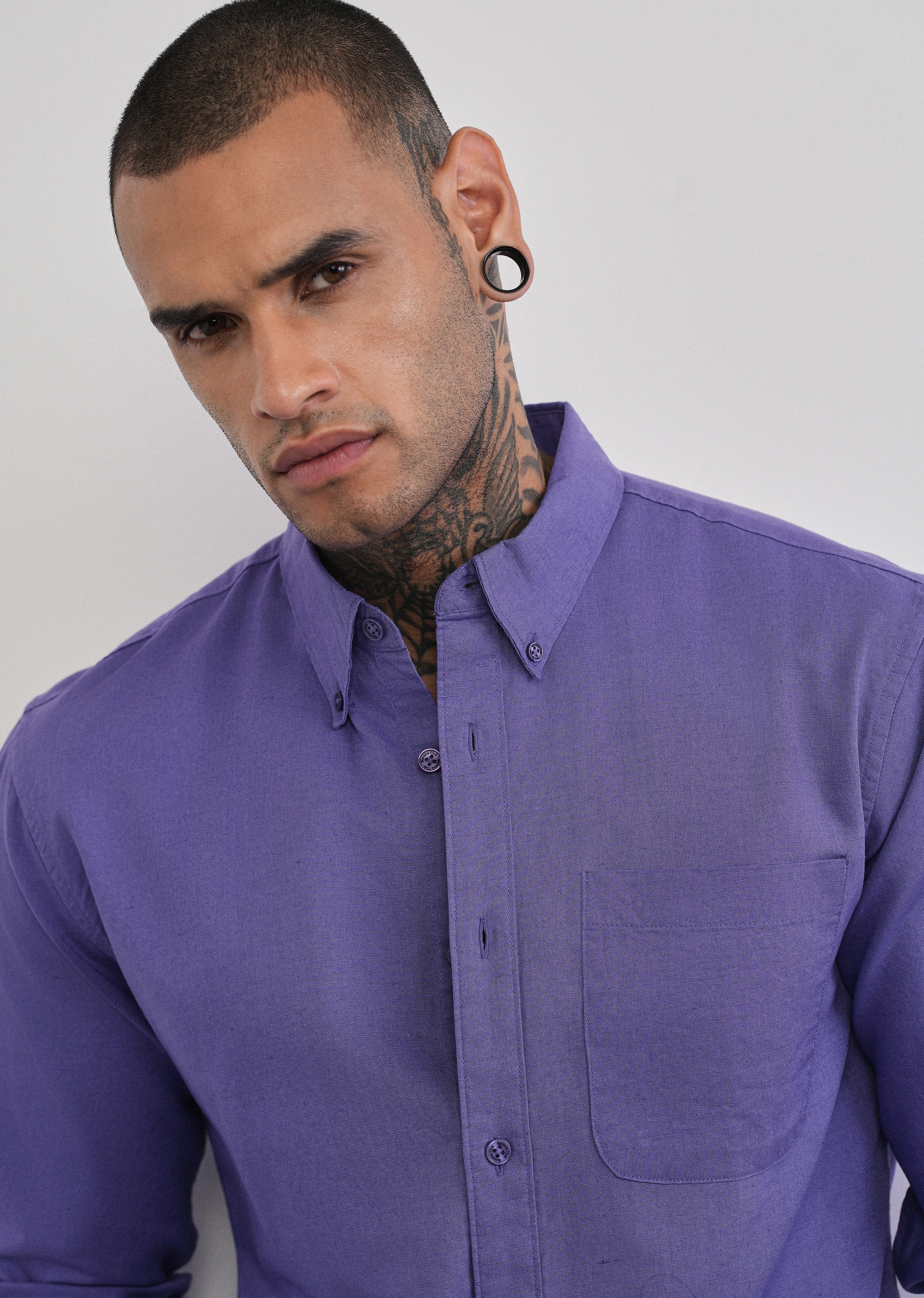 Lavender Cotton Linen Plain Shirt