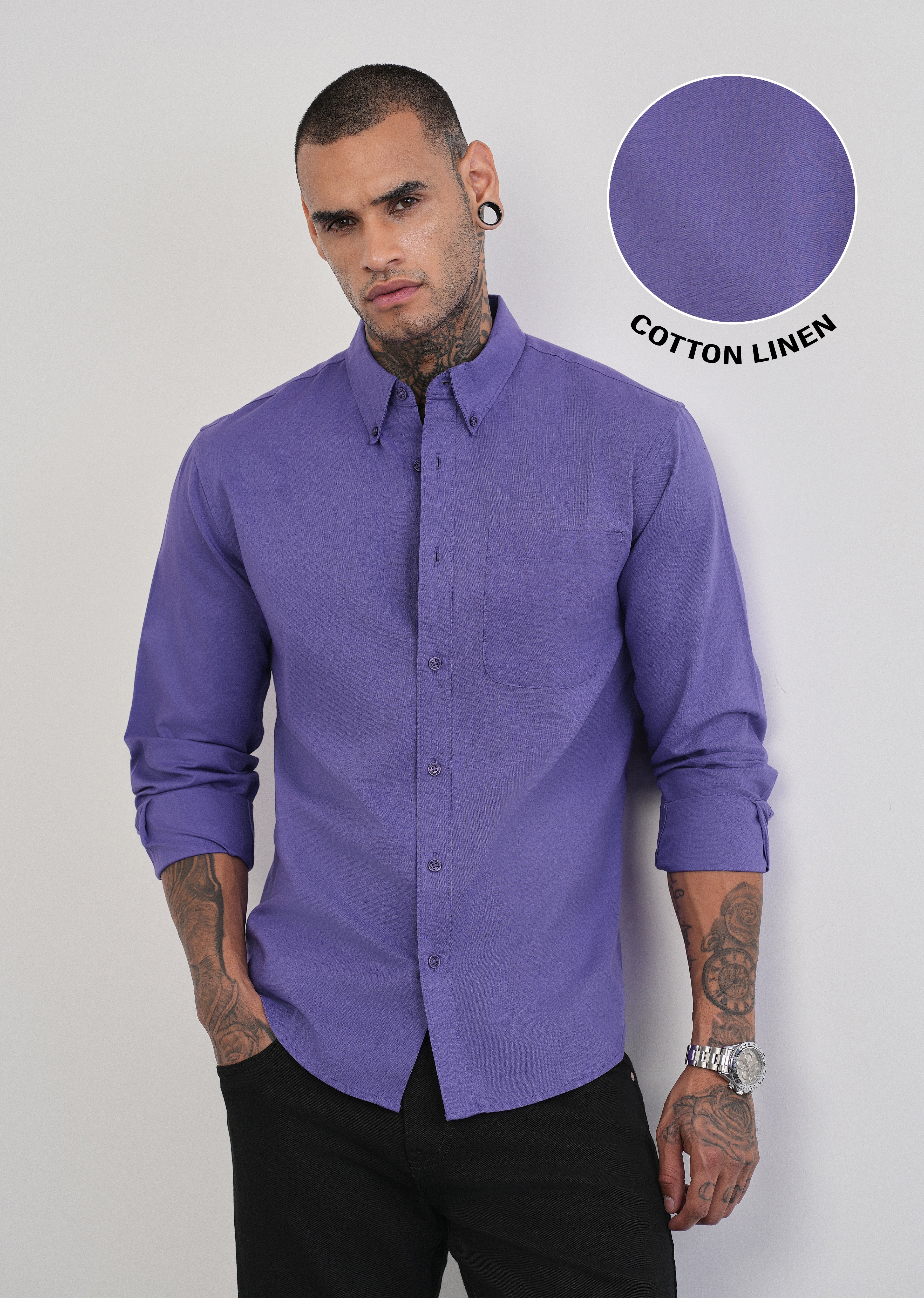 Lavender Cotton Linen Plain Shirt