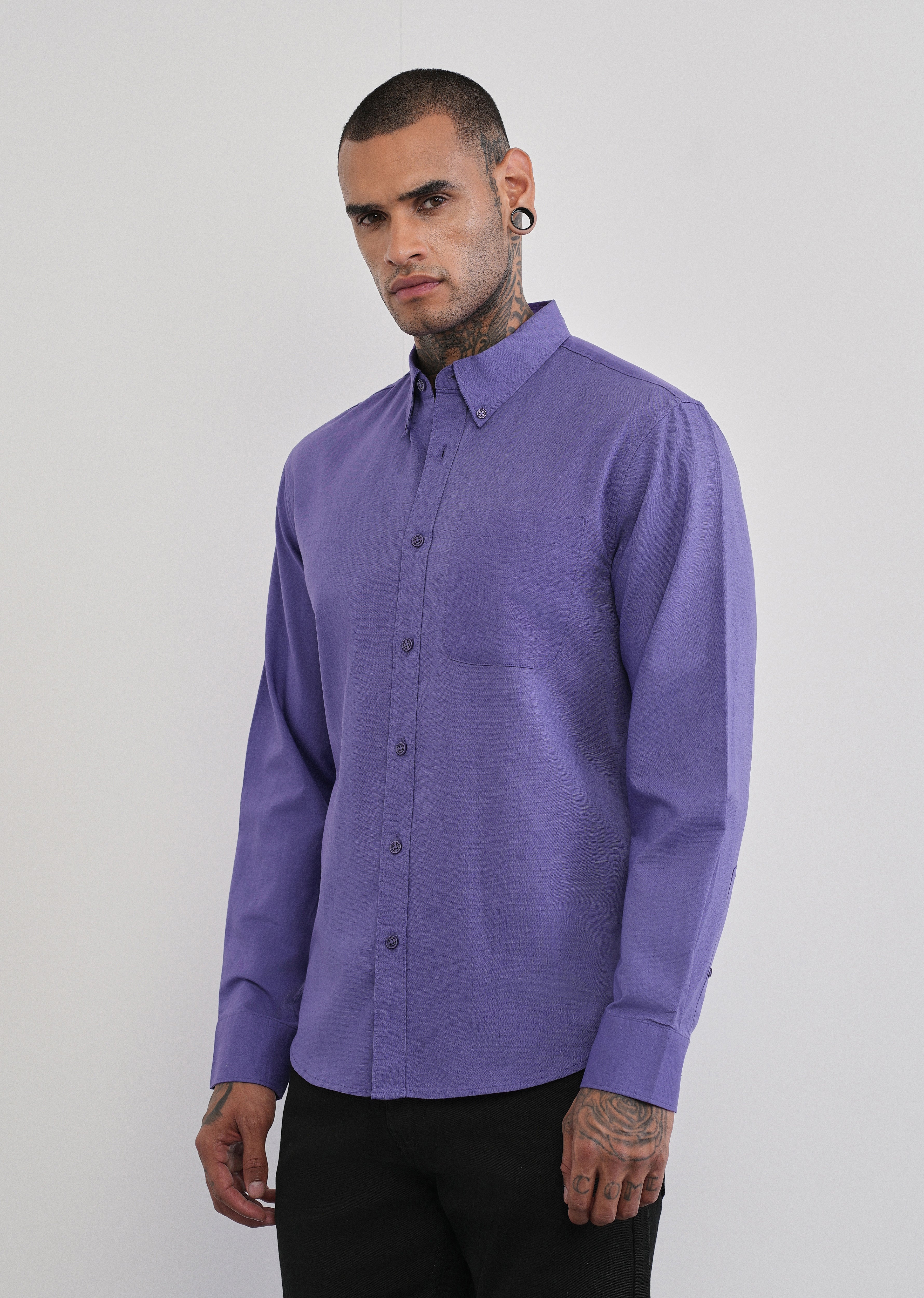 Lavender Cotton Linen Plain Shirt