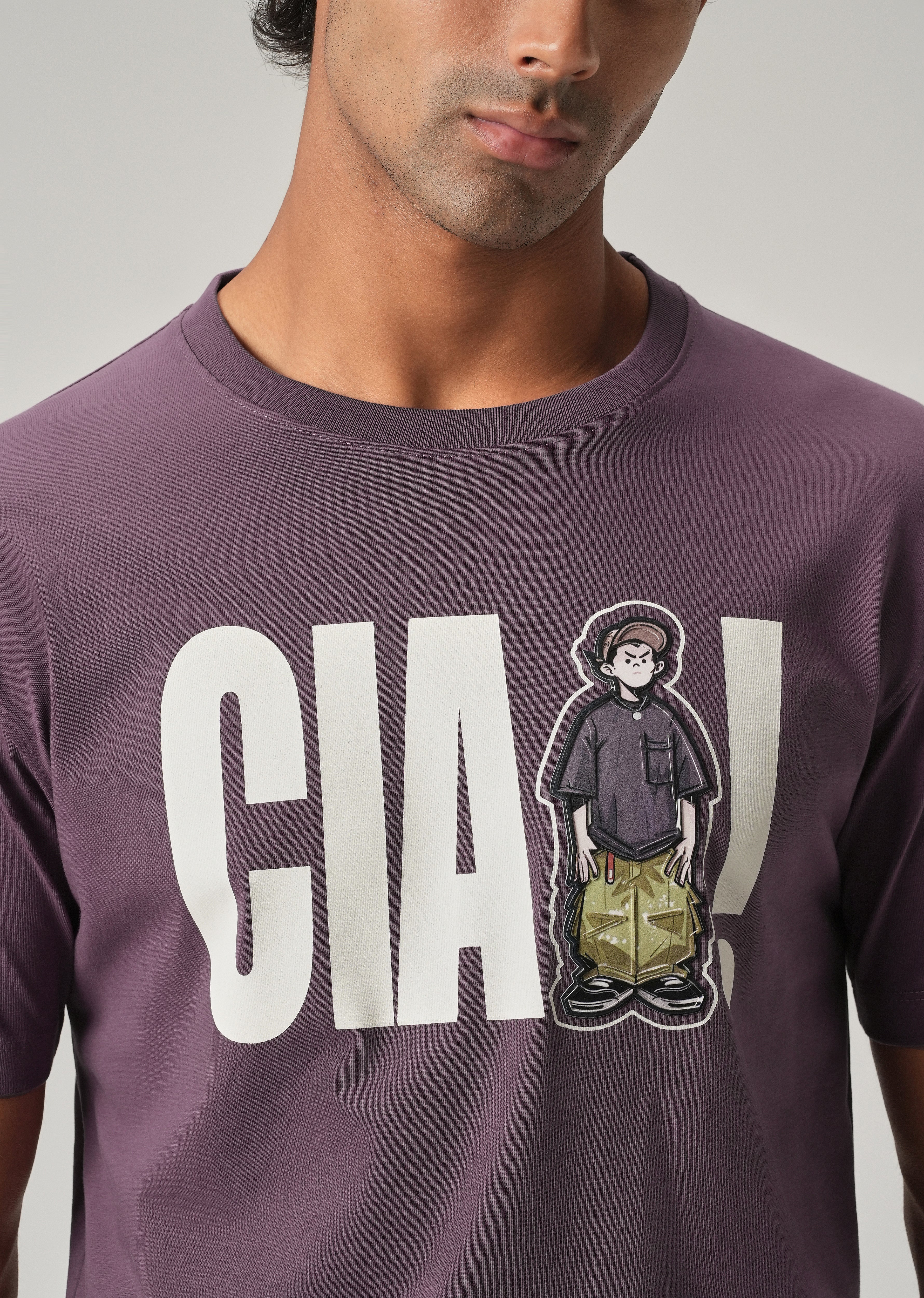 Lavender Embossed Slim Fit T-Shirt