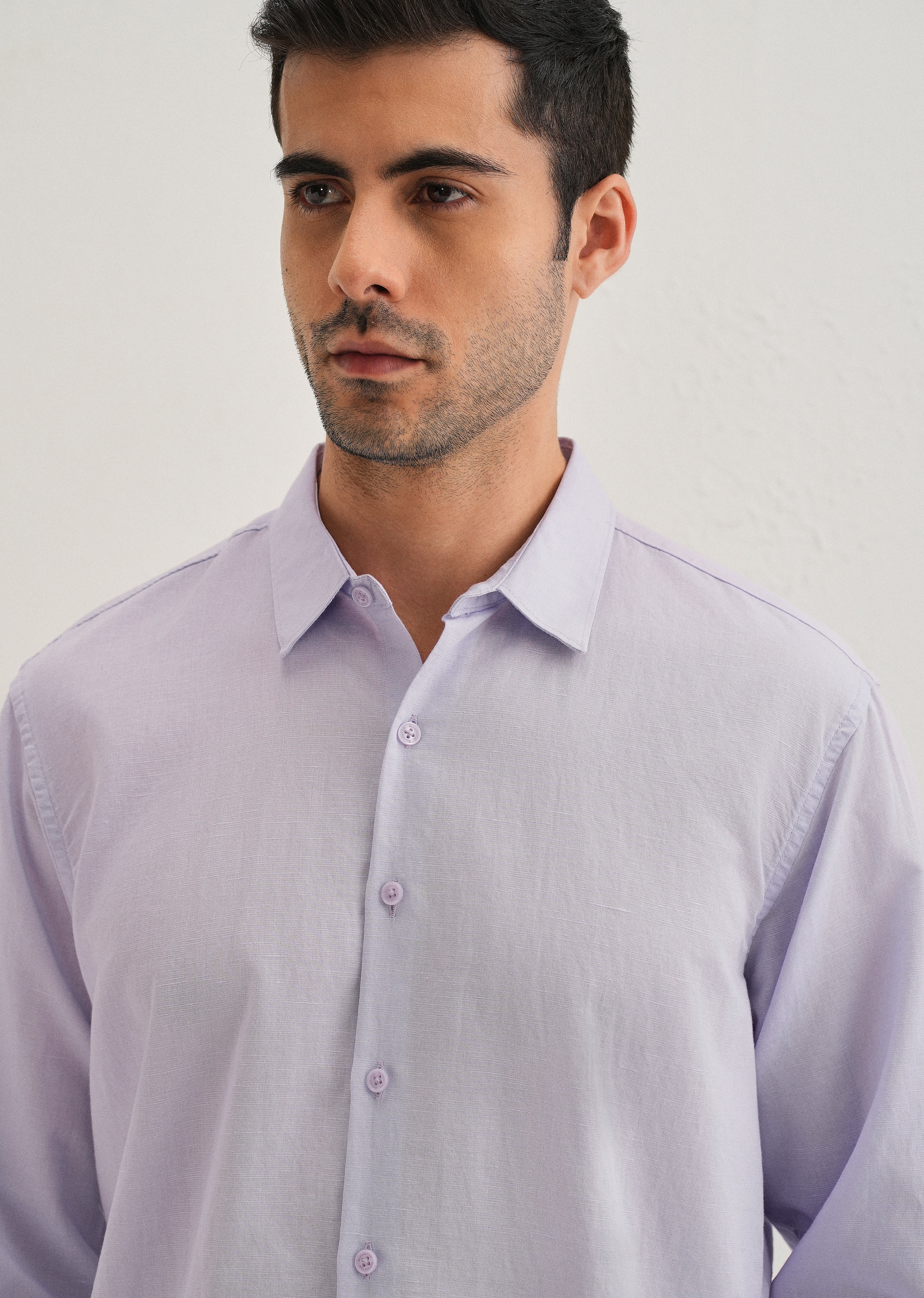 Lavender Hidden Sleeve Placket Cotton Linen Shirt