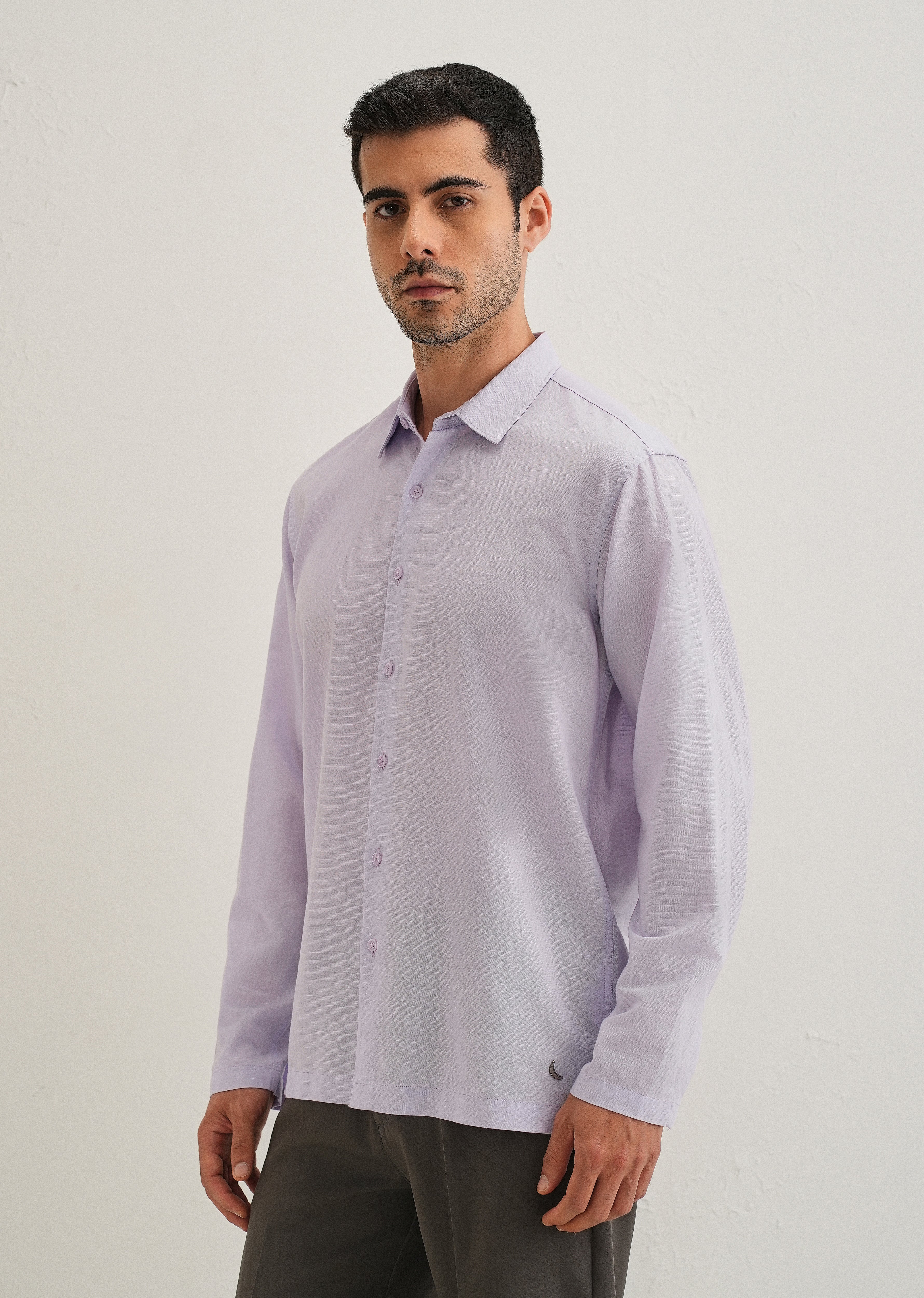 Lavender Hidden Sleeve Placket Cotton Linen Shirt