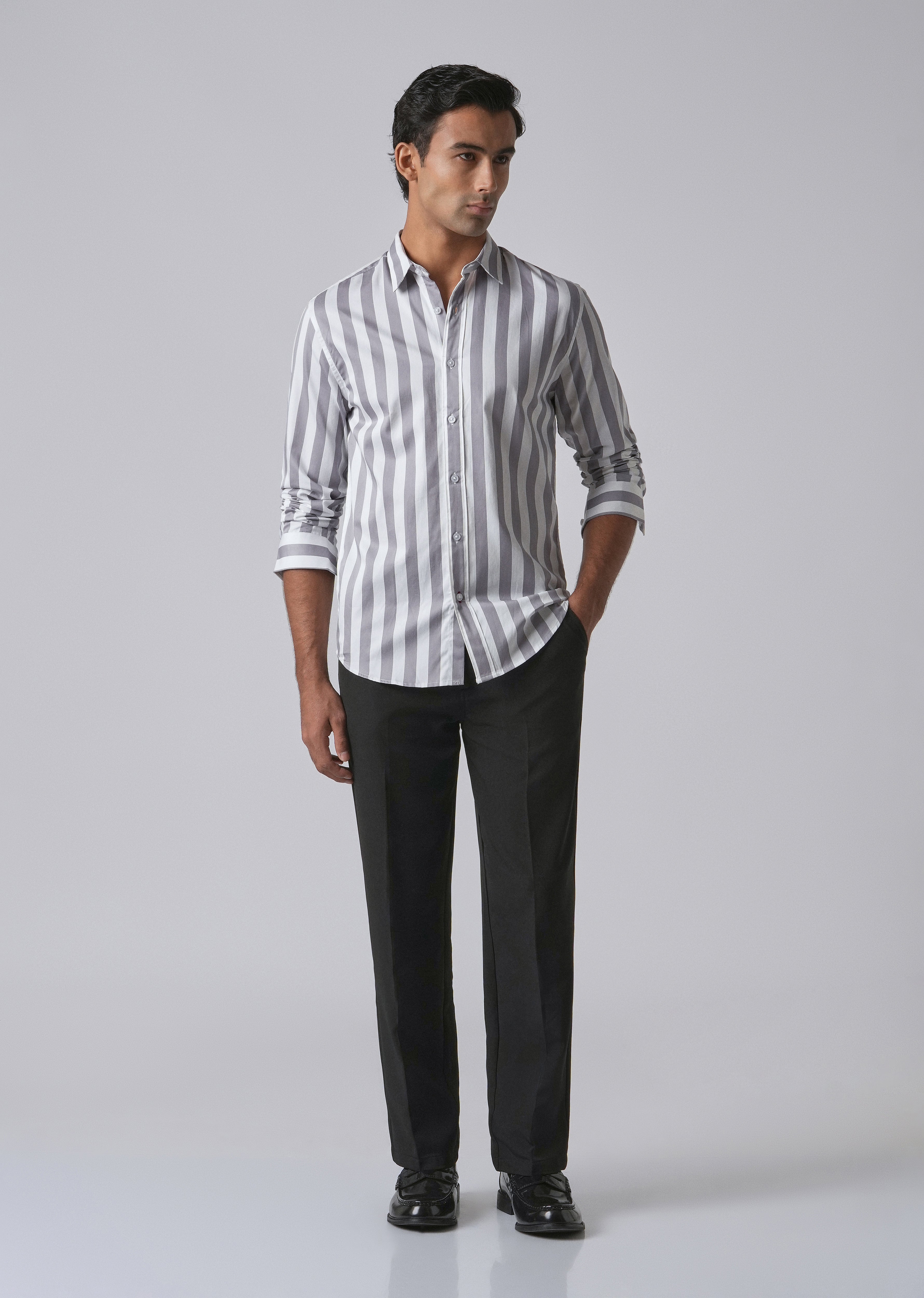 Lavender Satin Striped Shirt