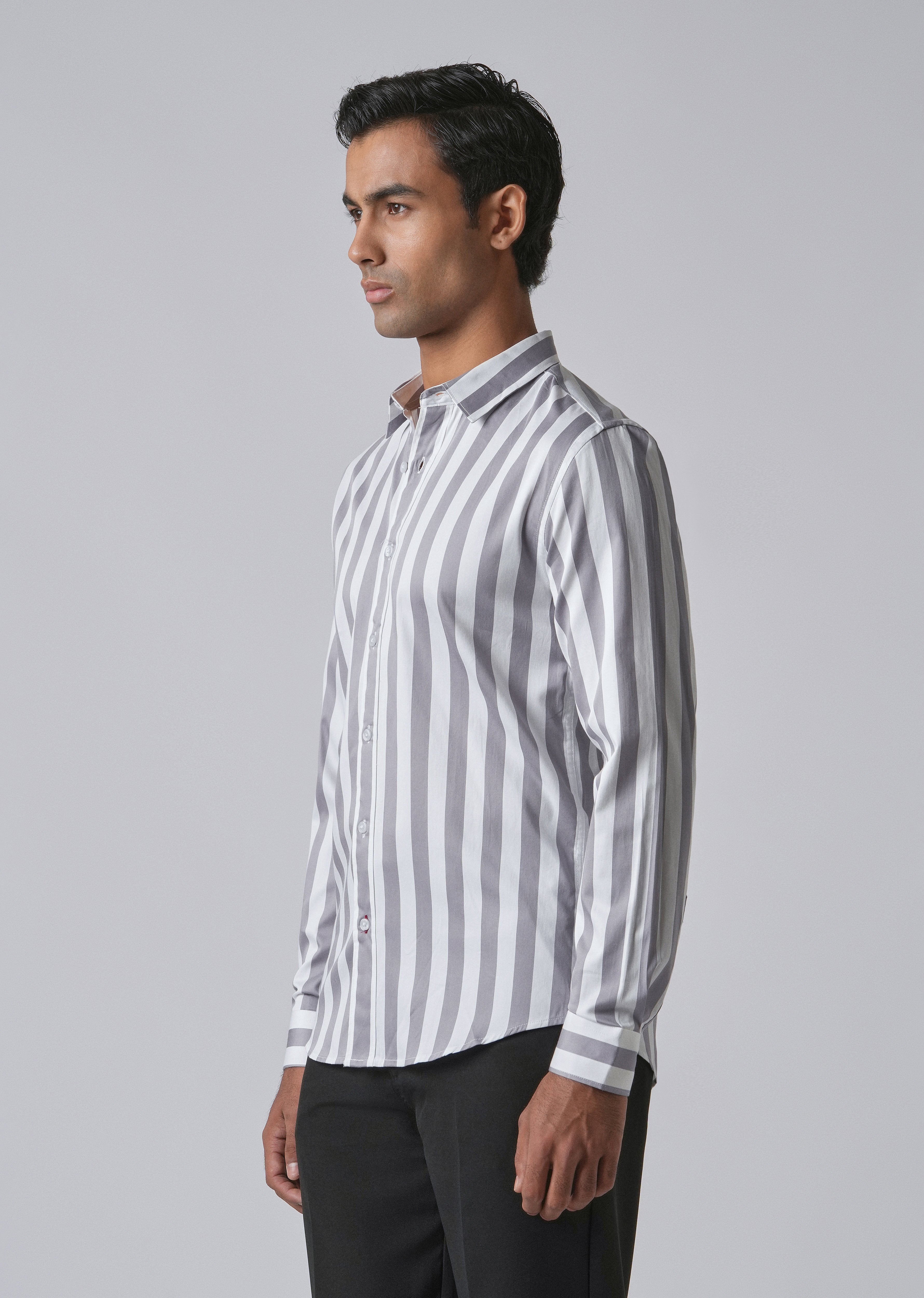 Lavender Satin Striped Shirt