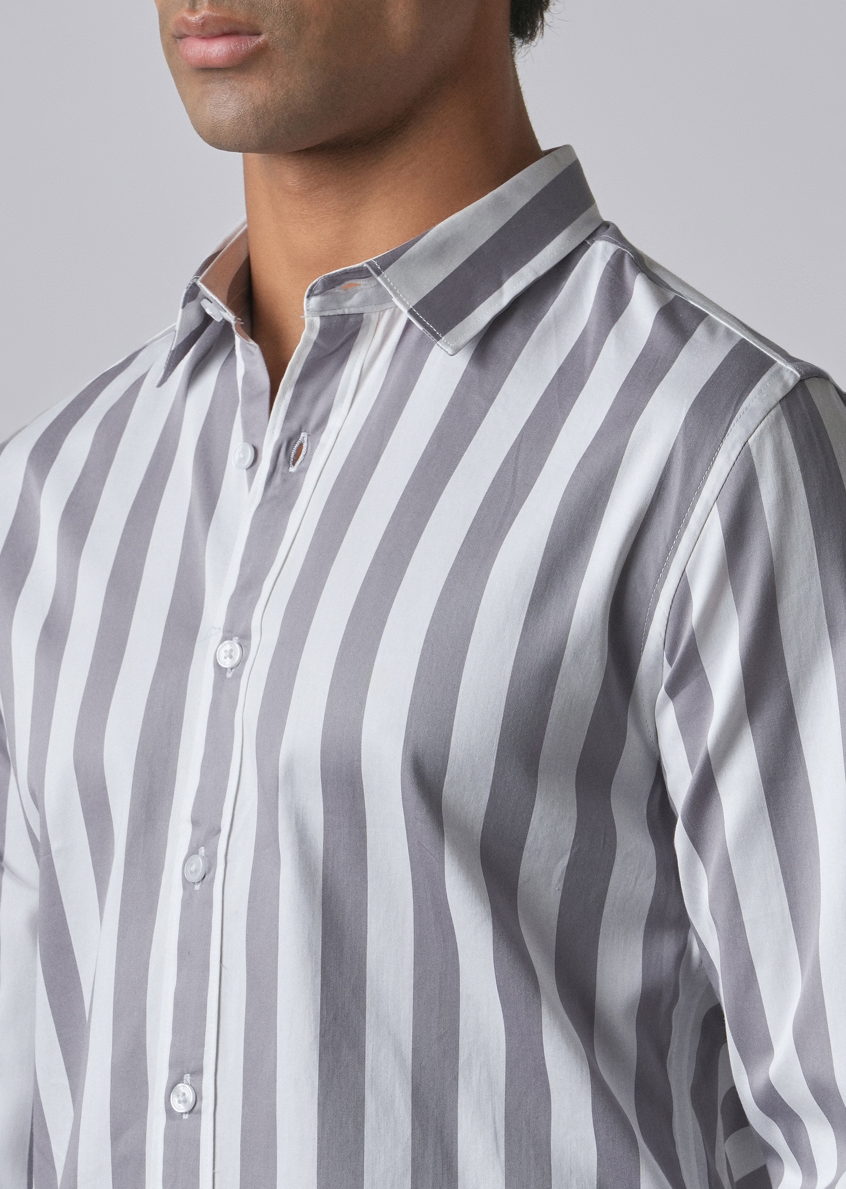 Lavender Satin Striped Shirt