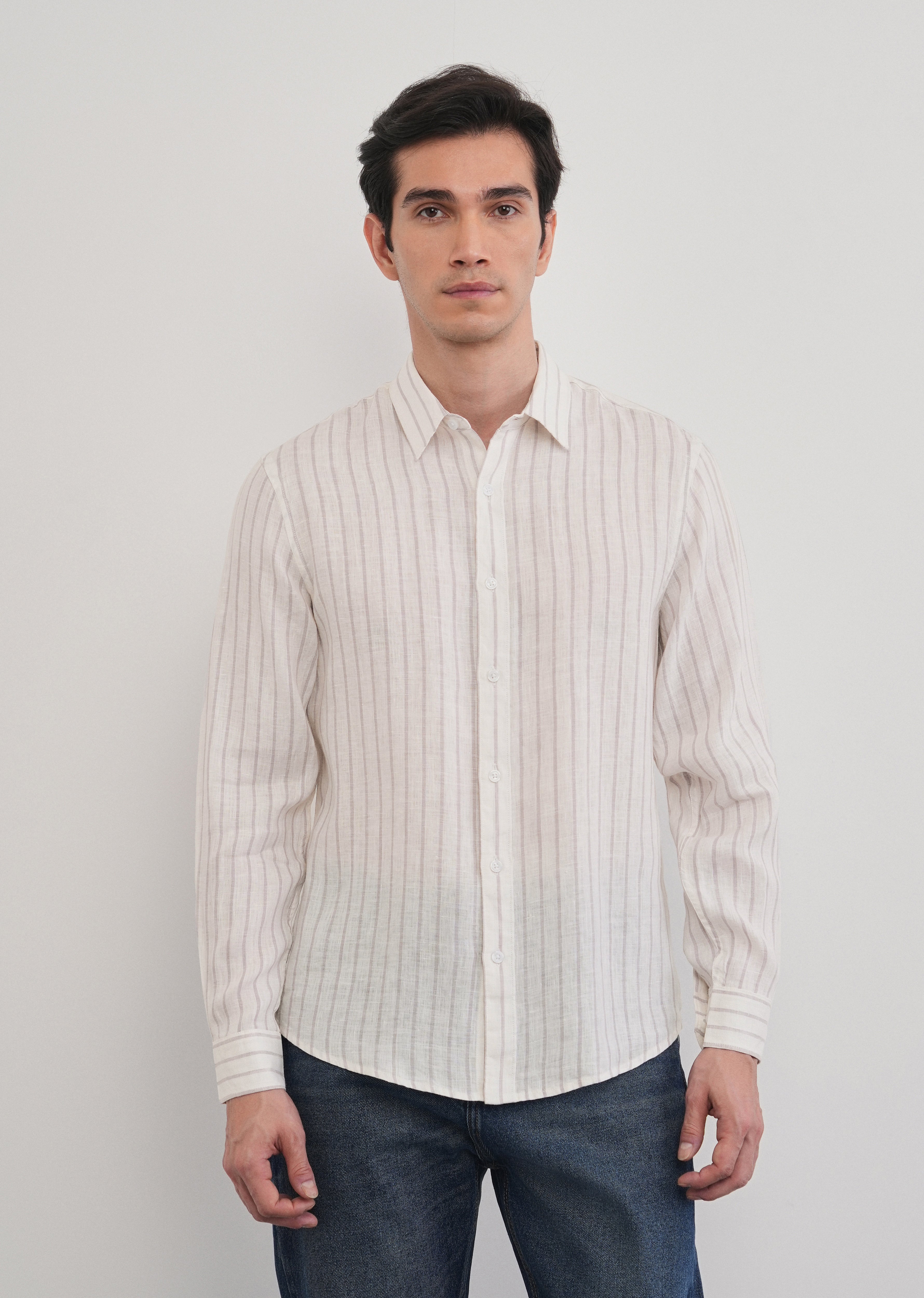 100% Linen Lavender Stripe Shirt