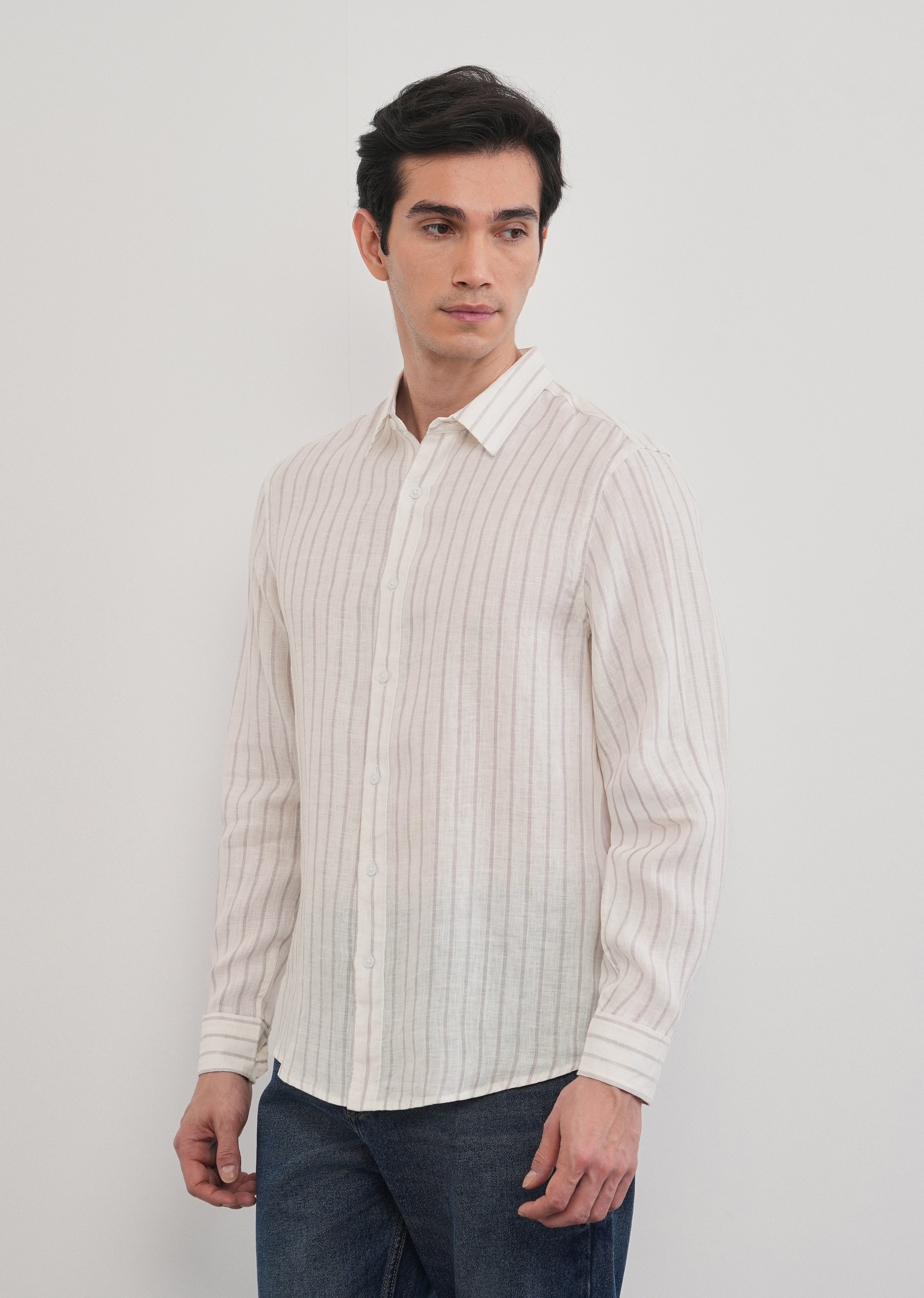 100% Linen Lavender Stripe Shirt