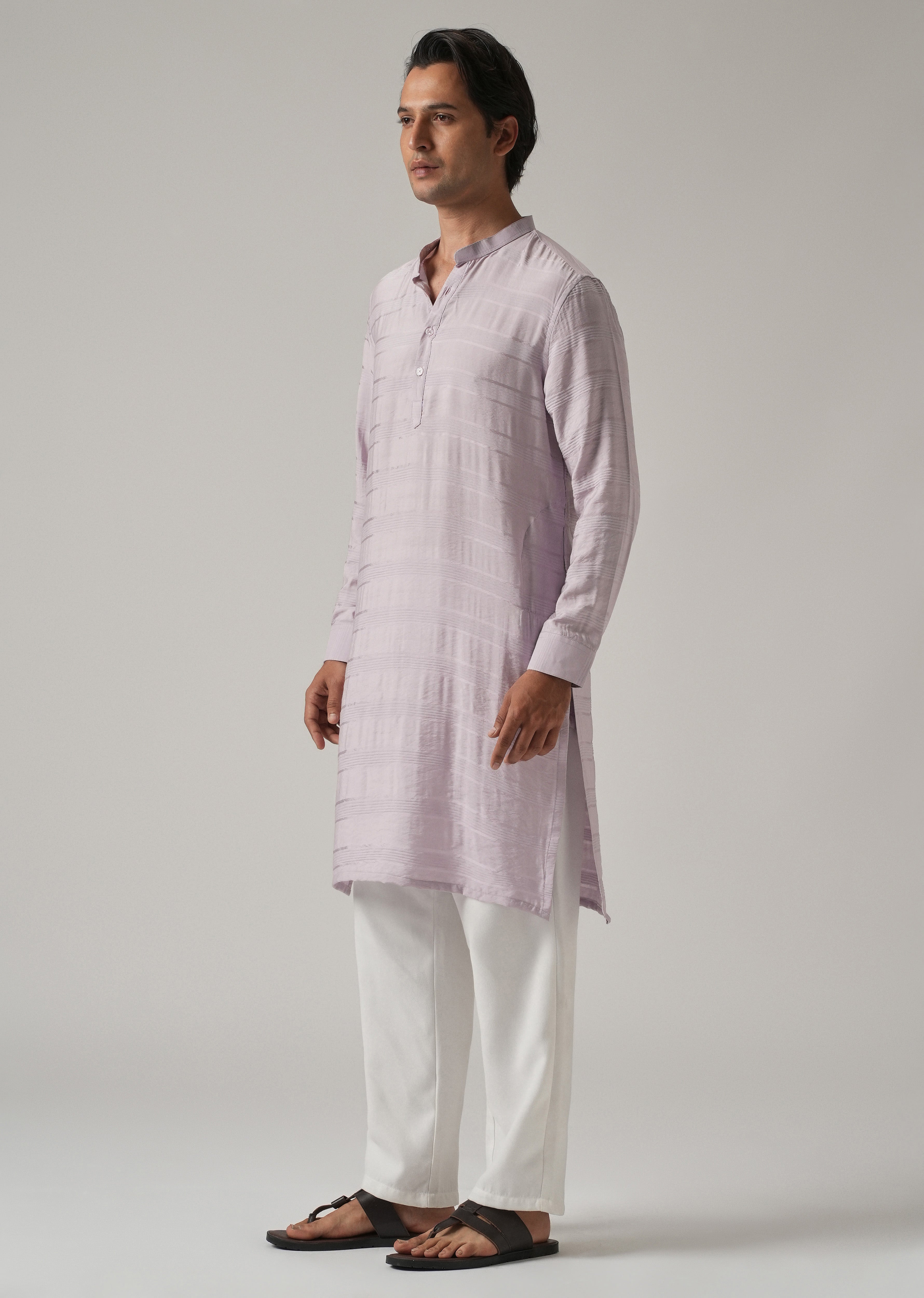Lavender Nylon Subtle Stripe Kurta
