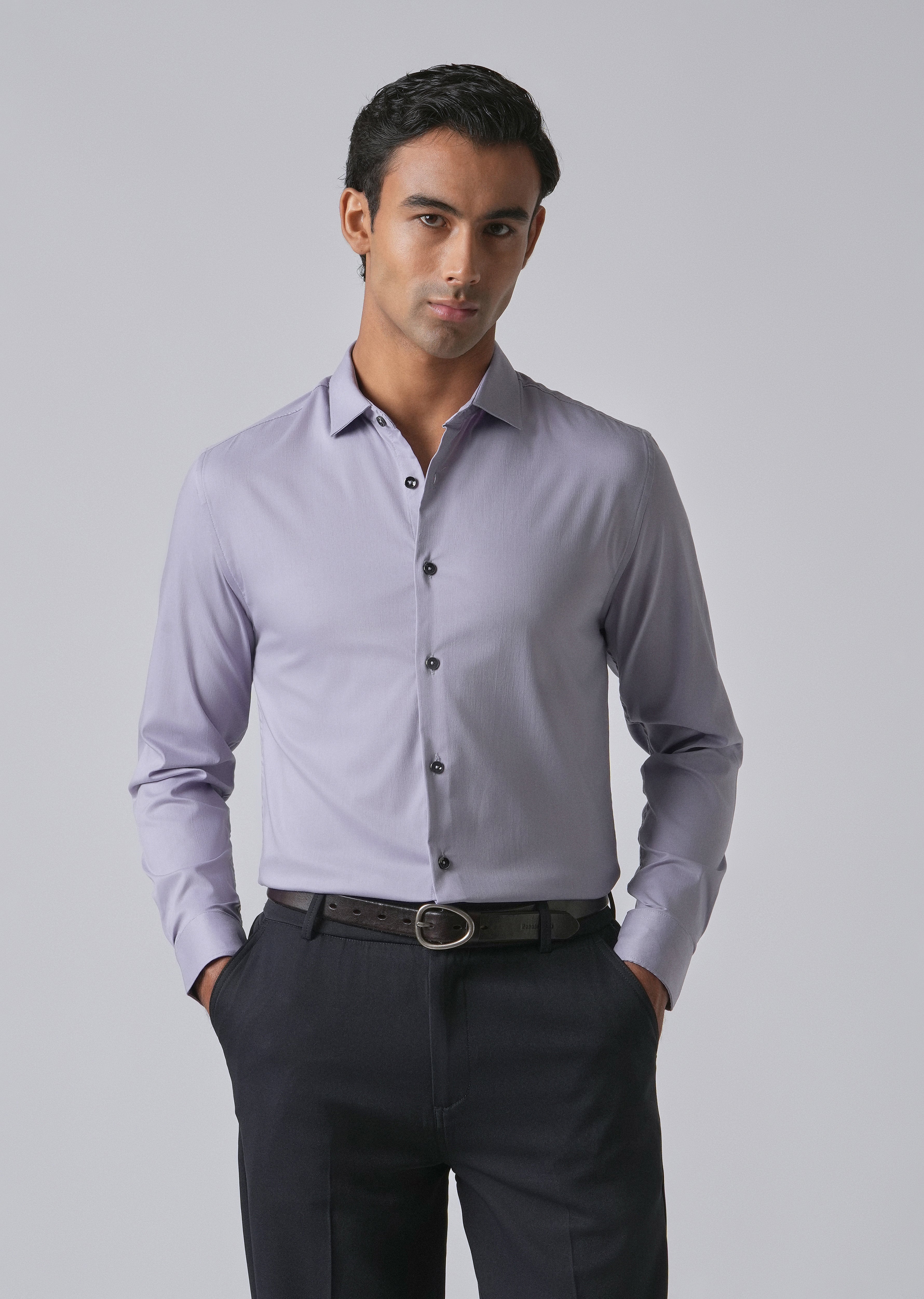 Lavender Cotton Stretch Plain Shirt