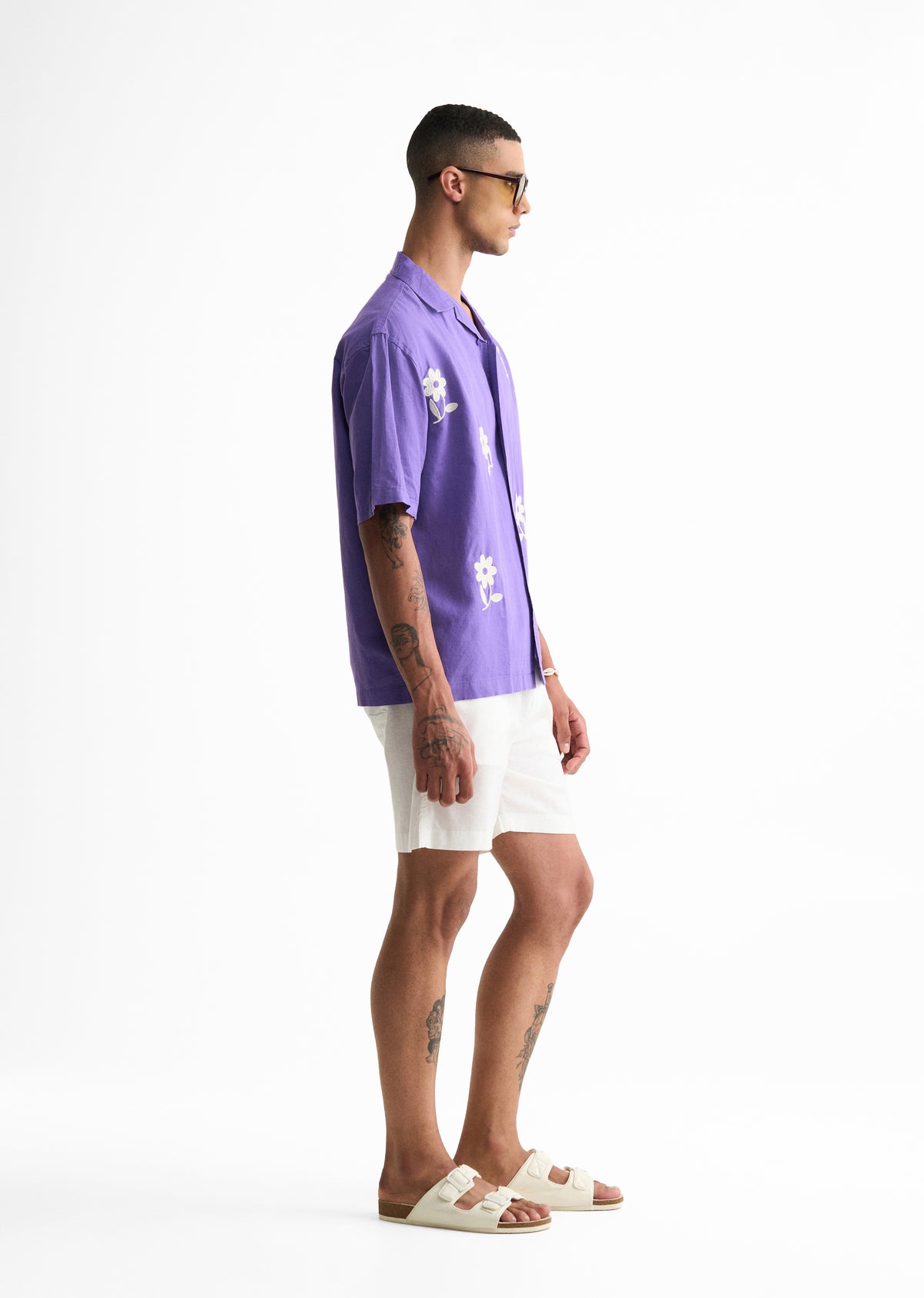 Lavender Floral Placement Embroidered Shirt