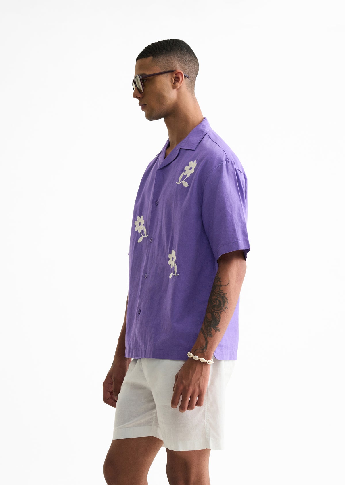 Lavender Floral Placement Embroidered Shirt