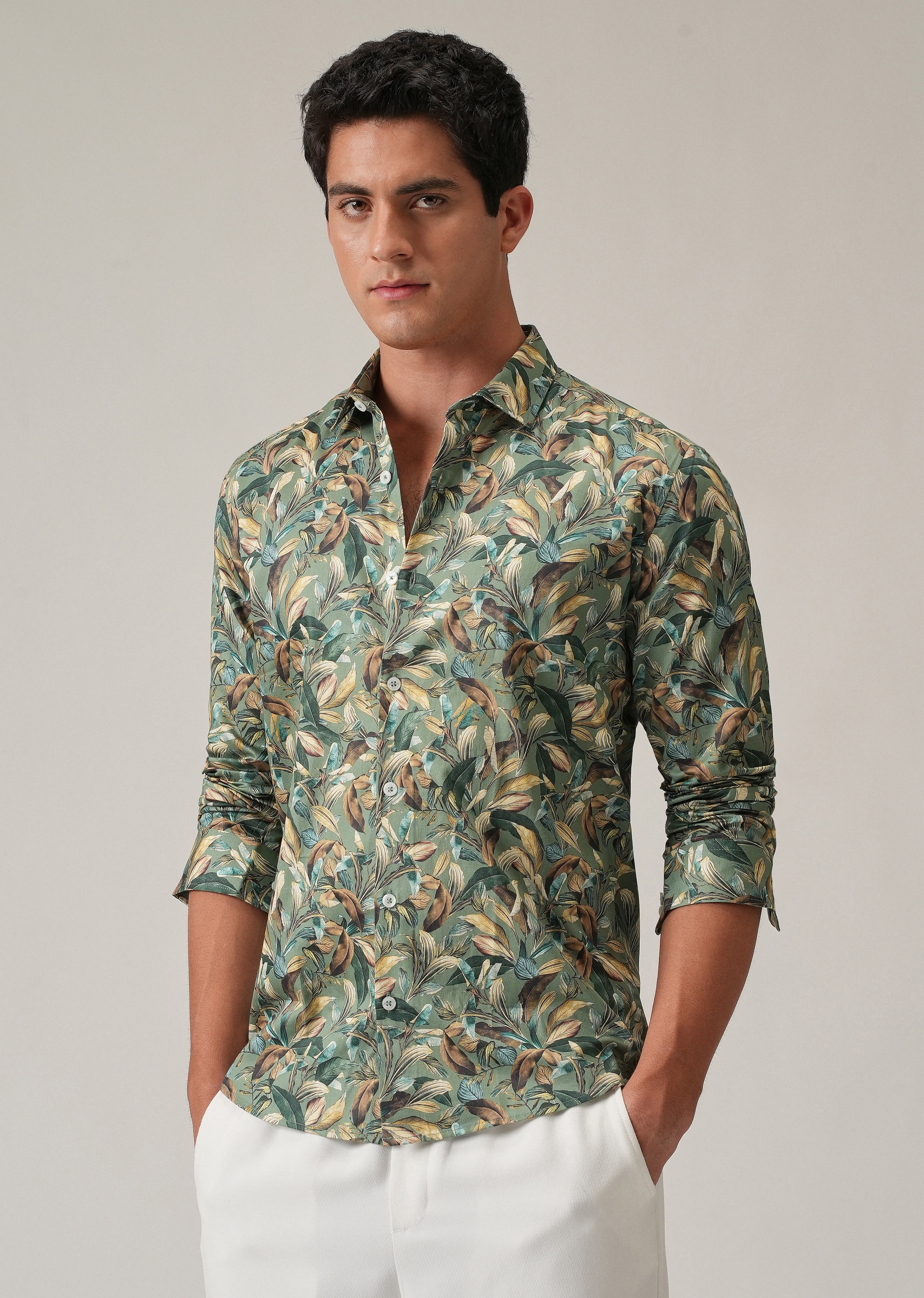 Leaf Motif Print Shirt